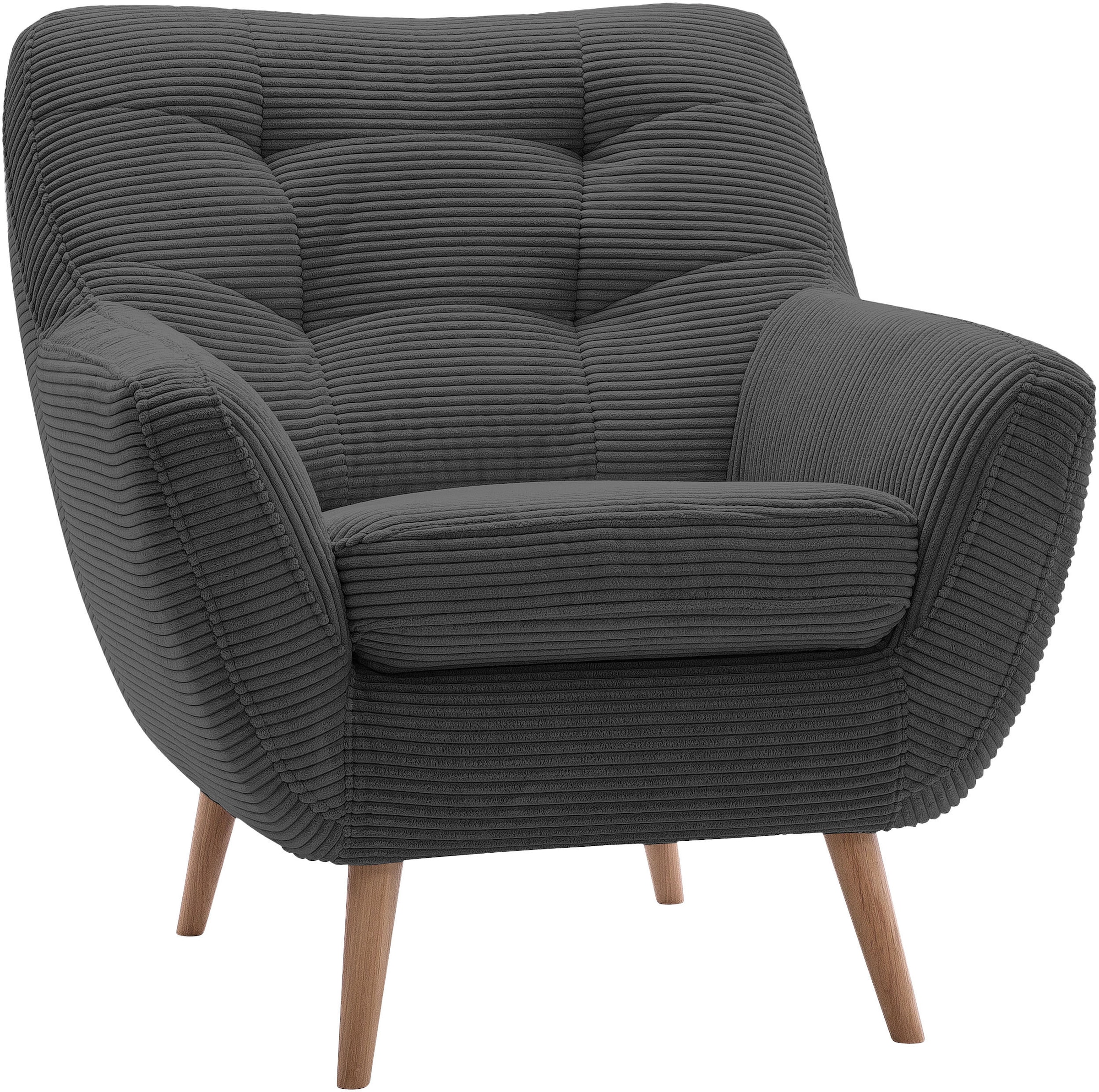 exxpo - sofa fashion Fauteuil »Scandi, Loungesessel mit tollem Sitzkomfort, hochwertige Polsterung« bequem, hohe Holzfüsse