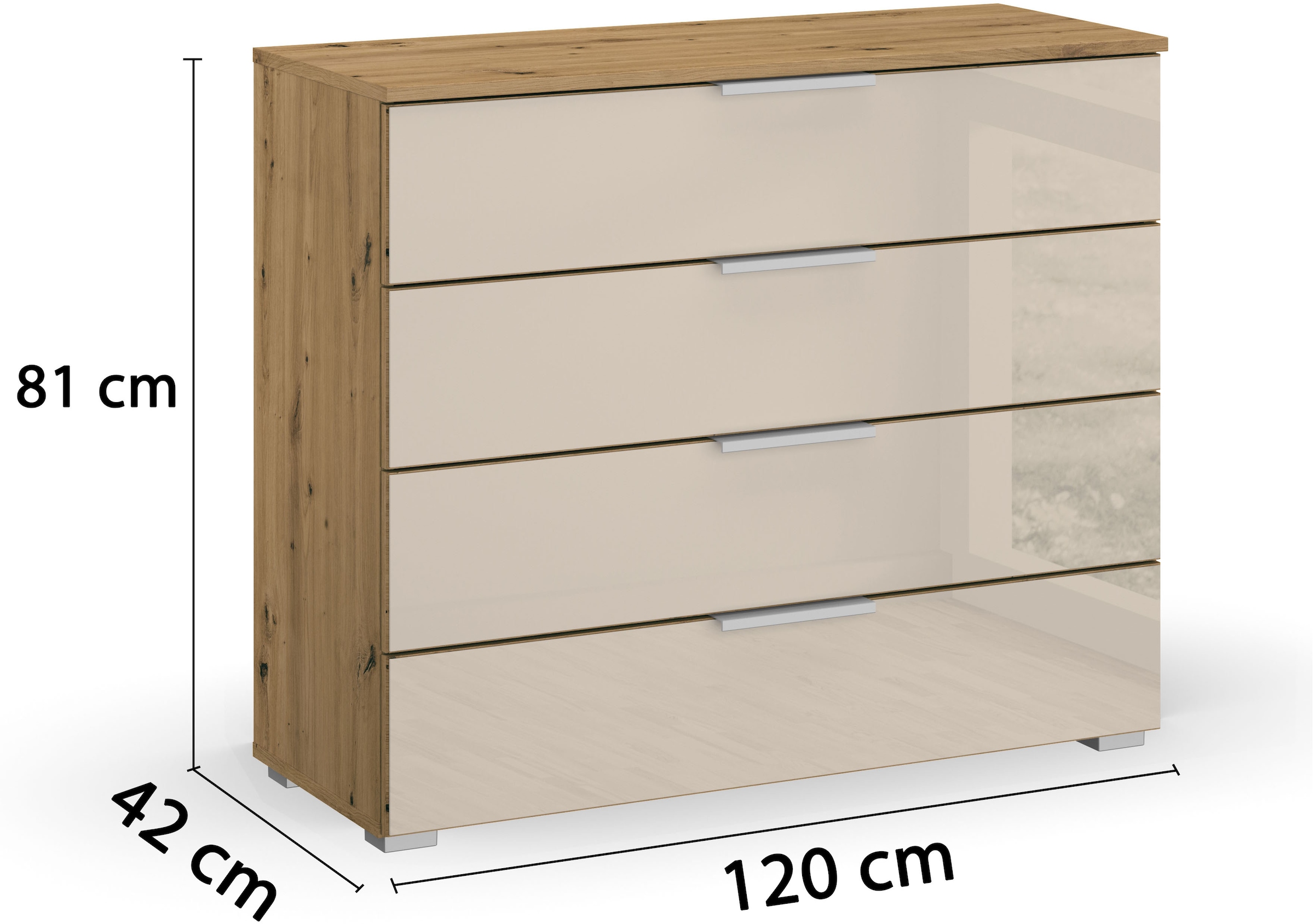 GOODproduct Schubkastenkommode »Kommode Sideboard Schubladenkommode Schlafzimmerkommode KOLUNA« Breite 80 cm mit hochwertiger Glasfront,  vier grosse und geräumige Schubladen mit viel Stauraum MADE IN GERMANY