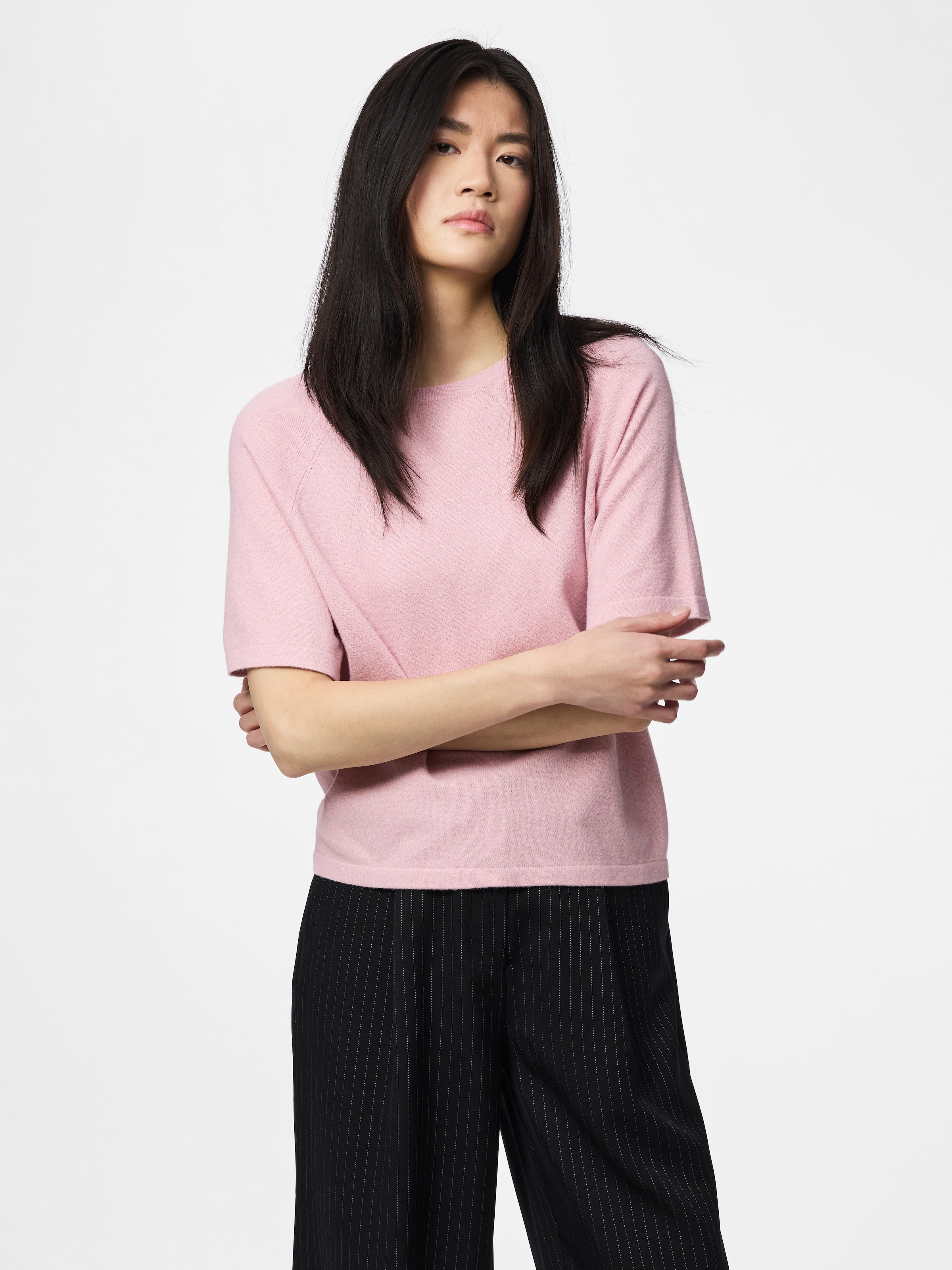 pieces Pull à manches courtes »PCBREE SS O-NECK KNIT NOOS BC« mélange de matériaux, coupe régulière