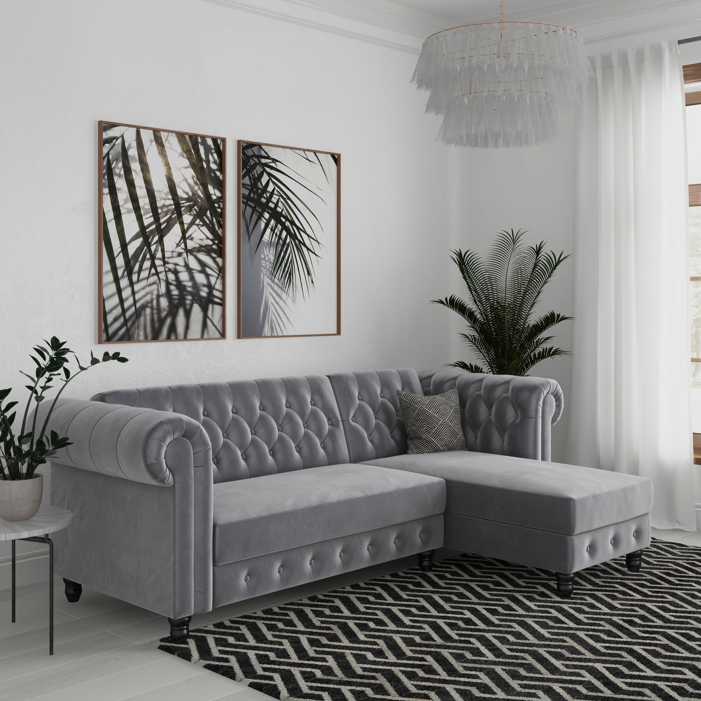 Dorel Home Canapé d'angle »Felix, L-Form, 241 cm (Liegefl.108x195 cm), Recamiere tauschbar,« verstellb. Rückenlehne, Bett-Funktion, Velours, Kunstleder, Vintage