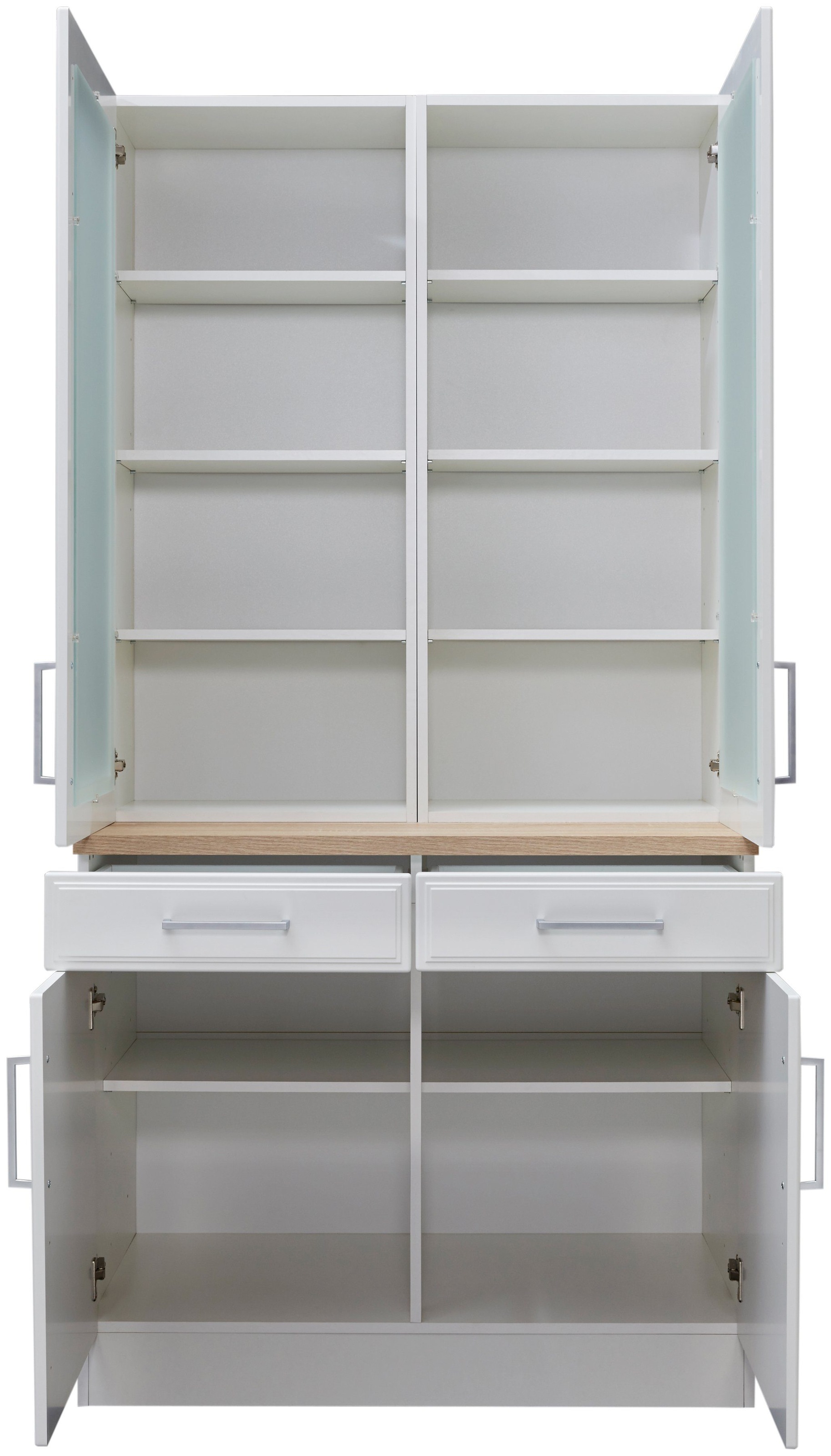 KOCHSTATION Buffet de cuisine »KS-Stockholm« Façades MDF de qualité, 2 portes à cadre en verre, 200 cm de haut, beaucoup de rangement