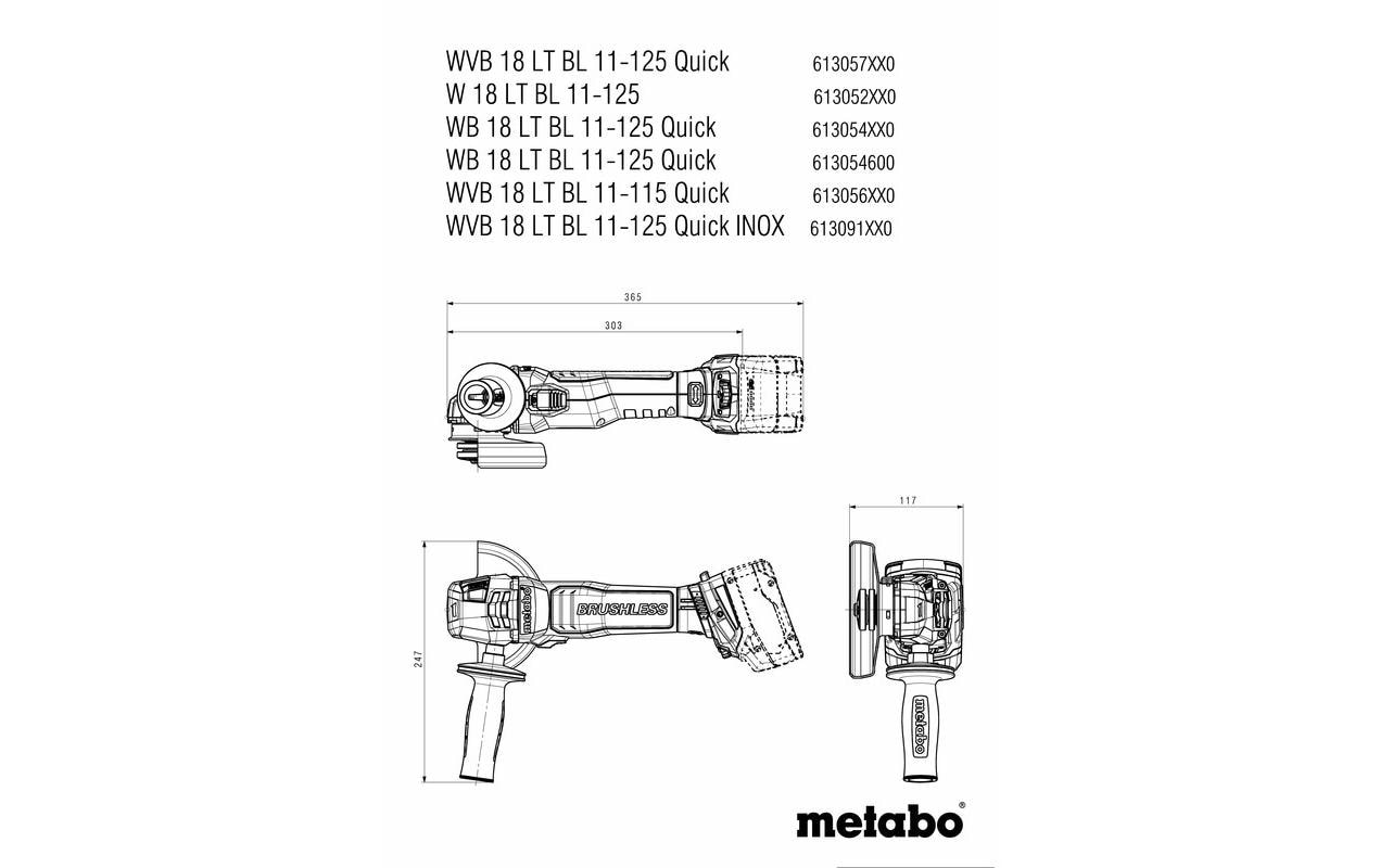 metabo Meuleuse d'angle sans fil »WB 18 LT BL 11-125 Quick, Ø 125 mm, Solo«