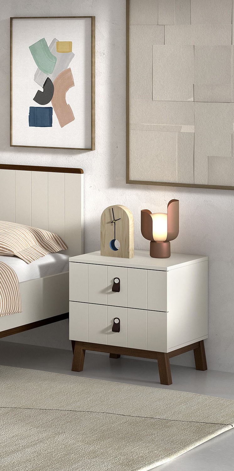 Vipack Console de nuit »Sezane mit Front in Rillen-Optik und Griffschlaufen« mDF peint couleur argile, boucle de poignée marron, socle couleur noyer