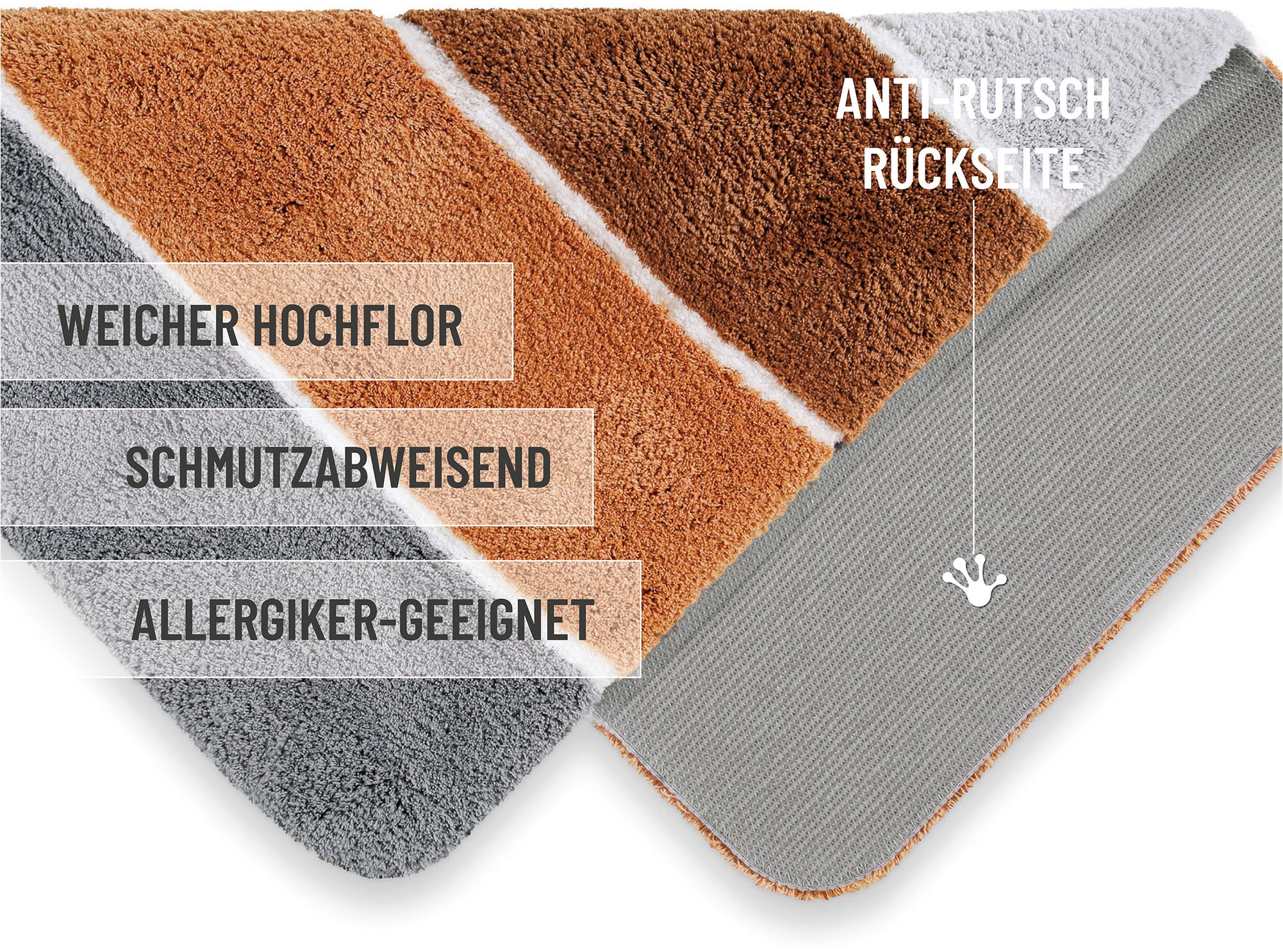 Homie Living Tapis de bain »Rio Marina« Höhe 30 mm flauschiger Badteppich, modern gestreift, waschbar, Badezimmerteppich