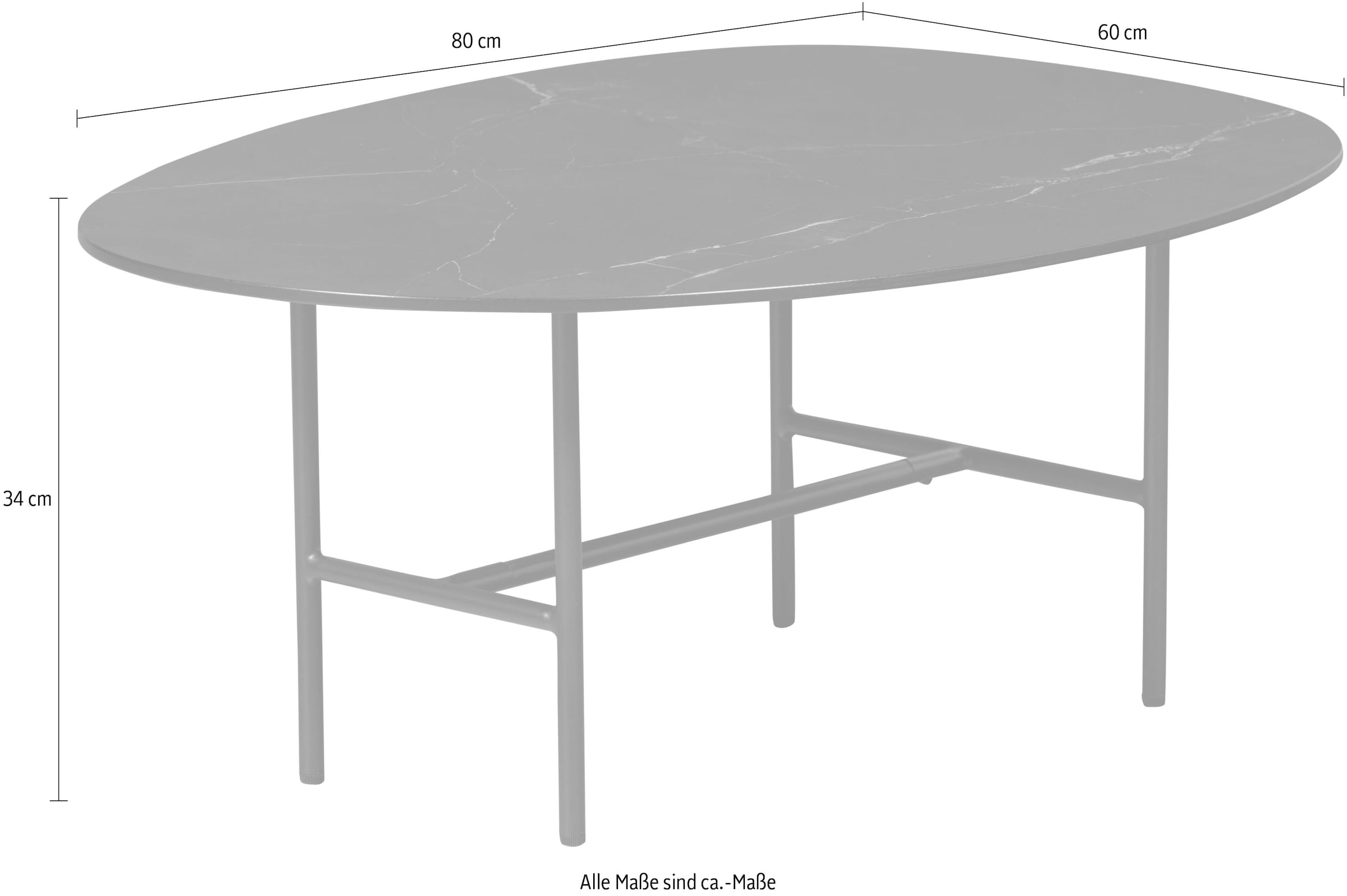 WOOOD Table basse »Vajen Porzellan-Marmorlook mit Metallgestell« H 34 x L 80 x P 60 cm, capacité de charge 15 kg, facile d'entretien