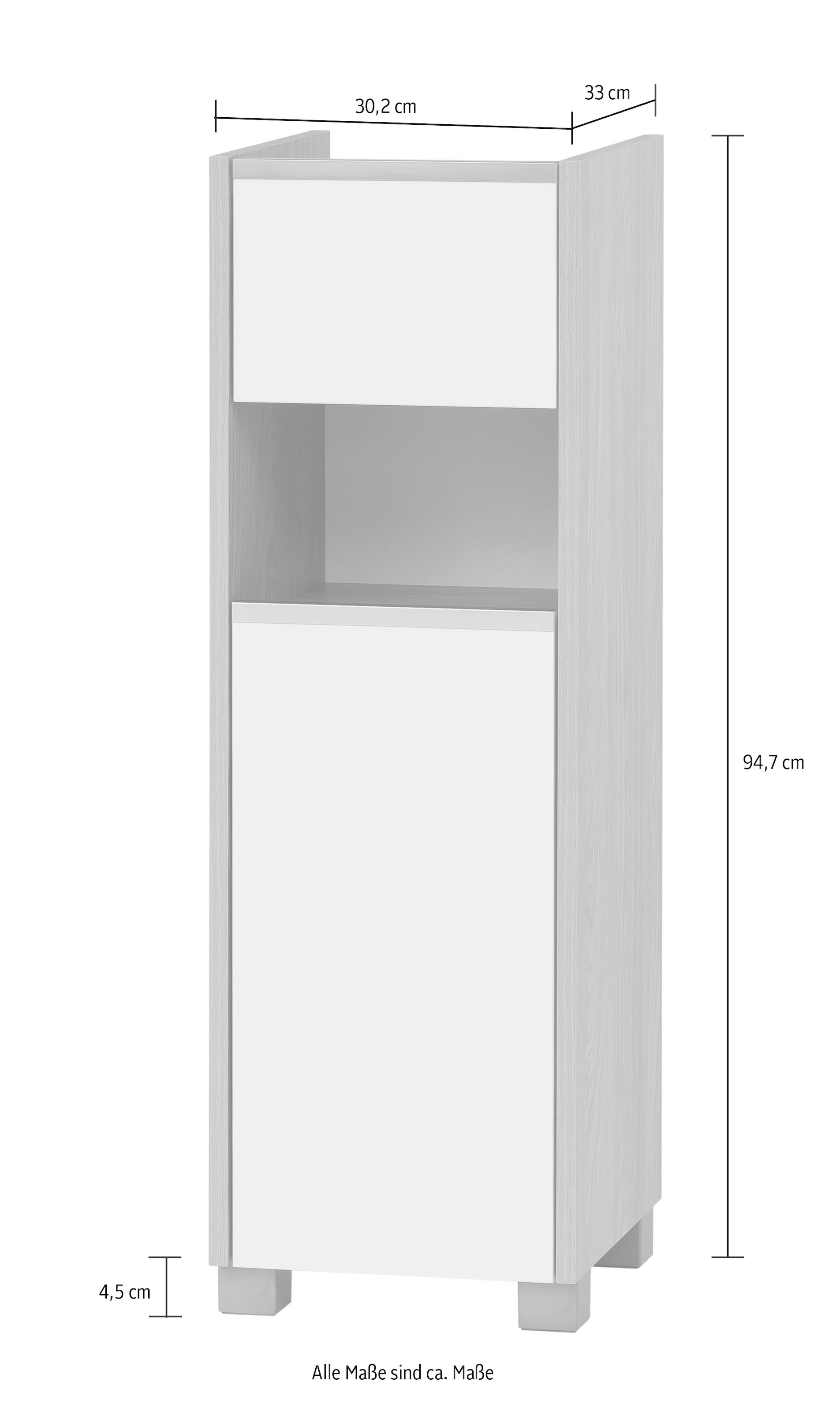 welltime Armoire basse »Juba Breite 30,2 cm« Eiche Hell Dekor mit fühlbarer Holzstruktur, Beschläge aus Metall