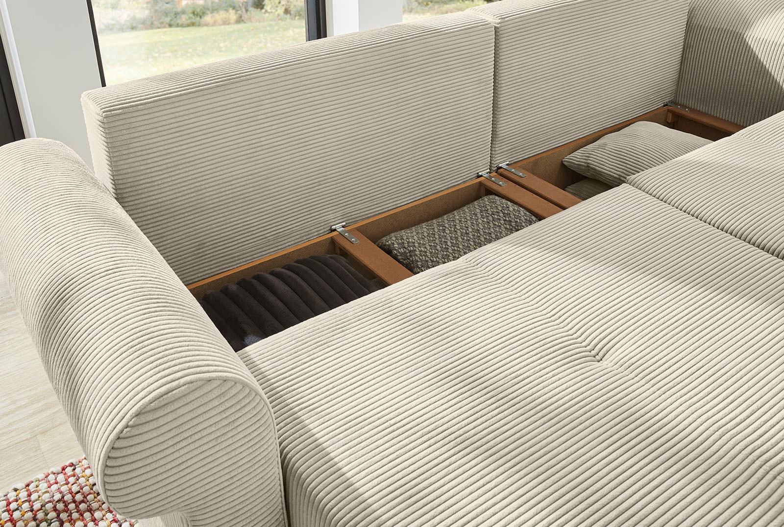 Jockenhöfer Gruppe Ecksofa »List L-Form« viel Stauraum, 2 separate Liegeflächen, Ottomane links oder rechts