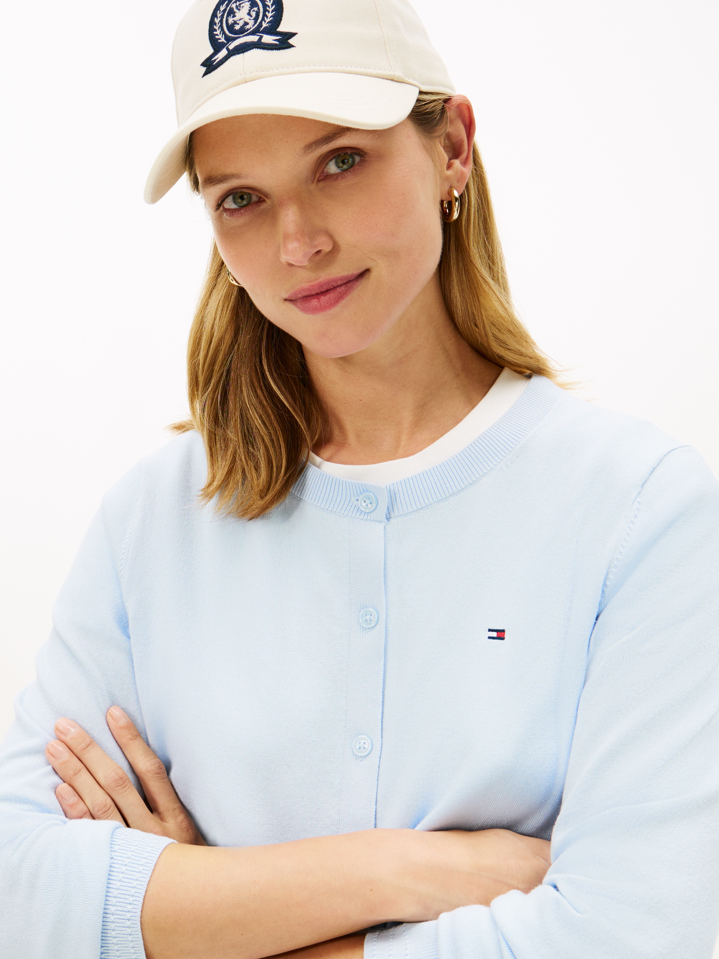 Tommy Hilfiger »CO JERSEY STITCH CARDIGAN« Baumwollmischung, regular fit, Rundhals, goldfarbene Knöpfe