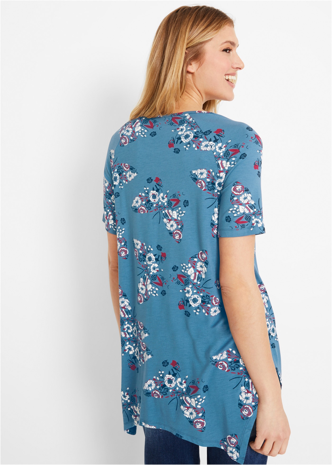 bonprix T-shirt long Ballonform, Halbarm, aus Viskose und Elasthan, casual Stil