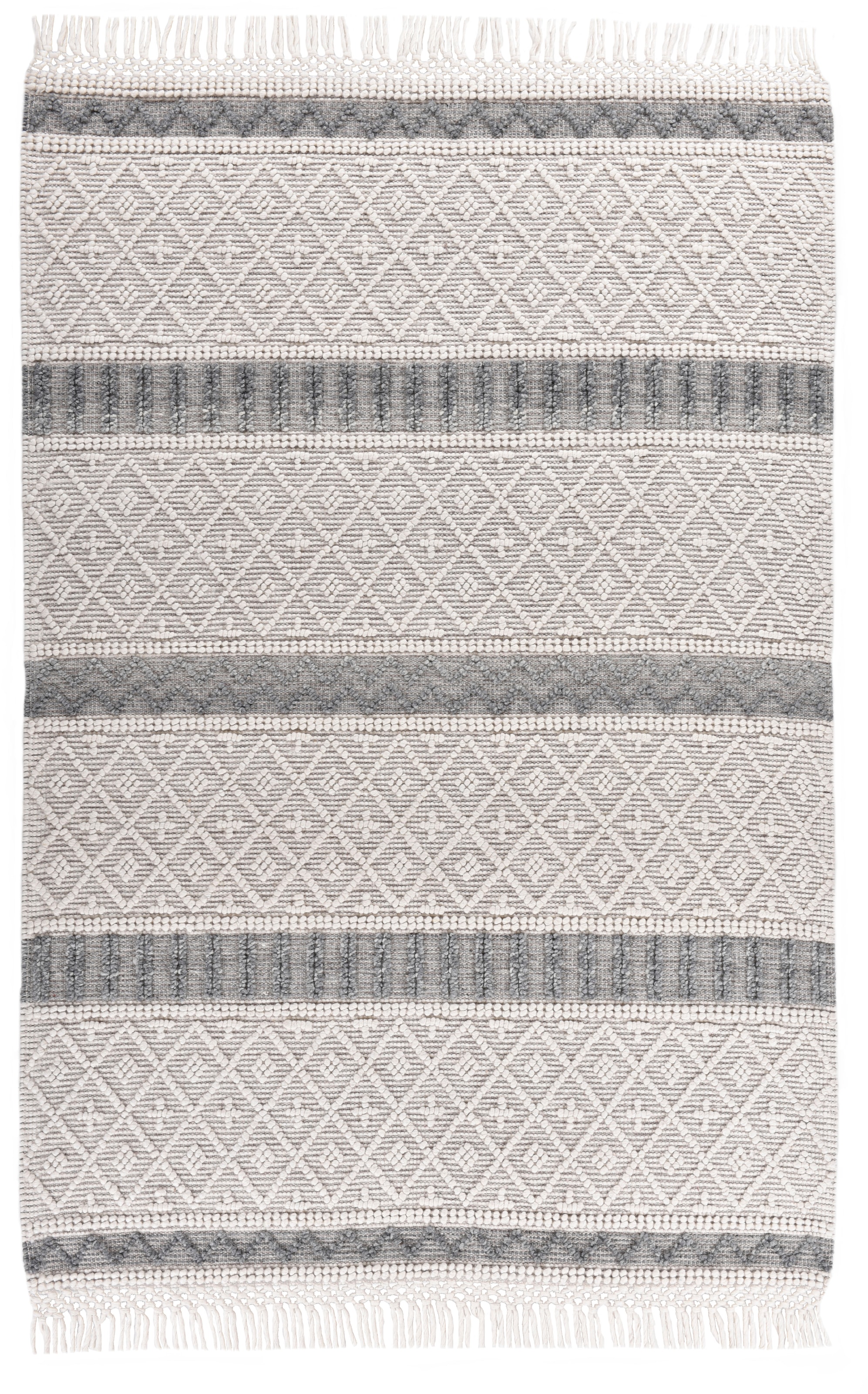 THEKO Tapis en laine »Visby - 915« Rectangulaire 10 mm Höhe reine Wolle, handgewebt, Scandi Design, mit Fransen