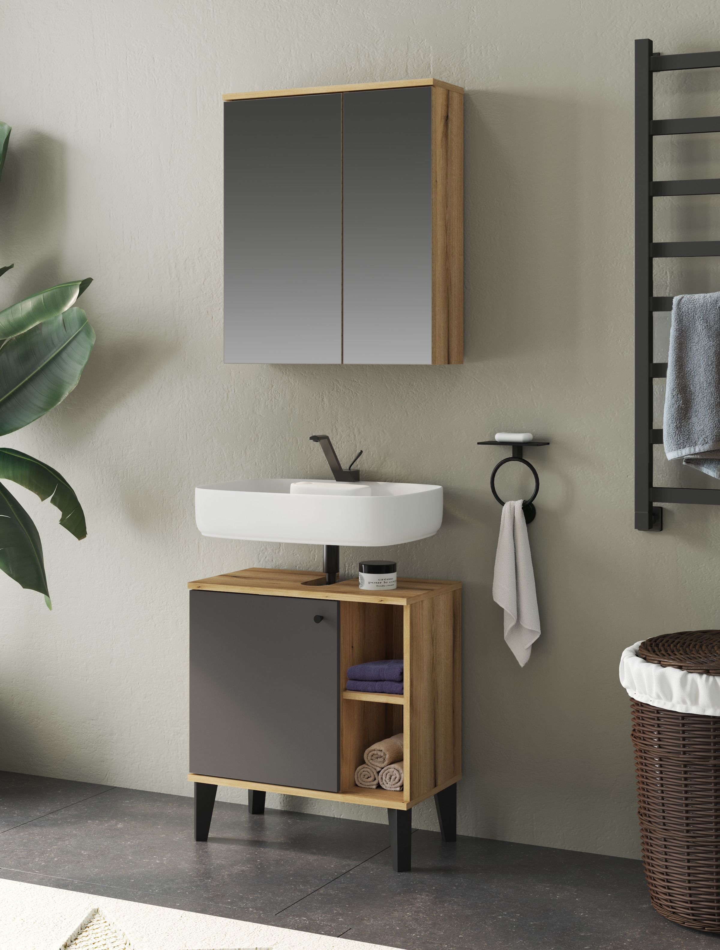 Home affaire Ensemble de meubles de salle de bain »OSLO, Bad im skandinavischen Design, 2-teiliges Badezimmer« Set, 2 cuis tlg.