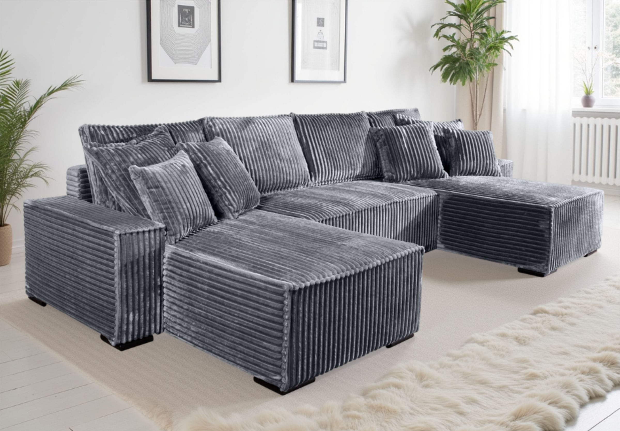 COLLECTION AB Paysage de salon »Manhattan U-Form, B: 313 cm, in Breit- oder Normalcord« Bettfunktion, Bettkasten & Zierkissen, Federkern