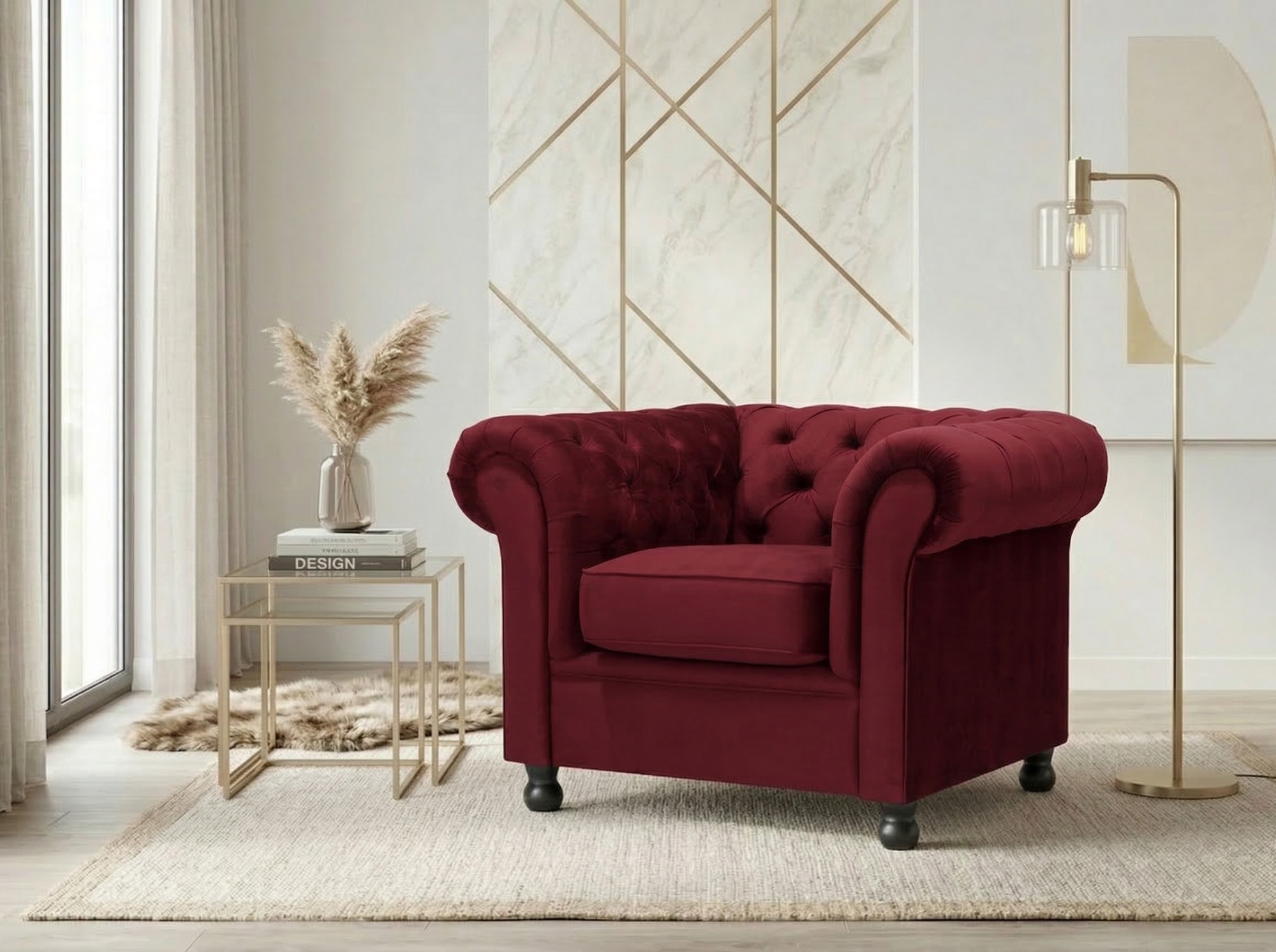 Home affaire Sessel »BRONNOY Chesterfield Sessel mit aufwendiger Knopfheftung, Breite 108cm« Polstersessel mit geschwungenen Armlehnen, Chesterfield-Optik