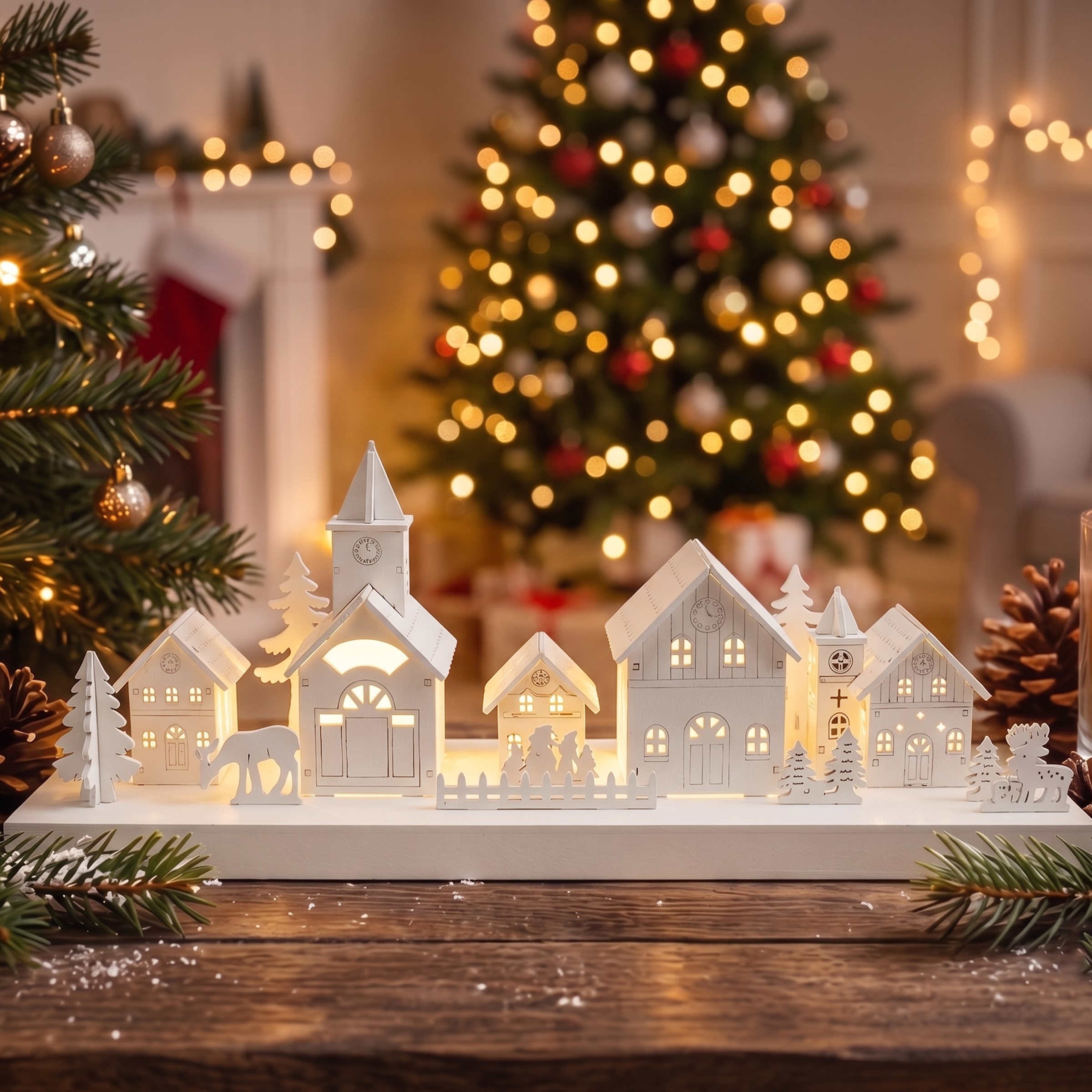 GOODproduct Weihnachtsdorf »mit LED-Beleuchtung« weisses Dorf, extra Anhänger, Höhe 17 cm