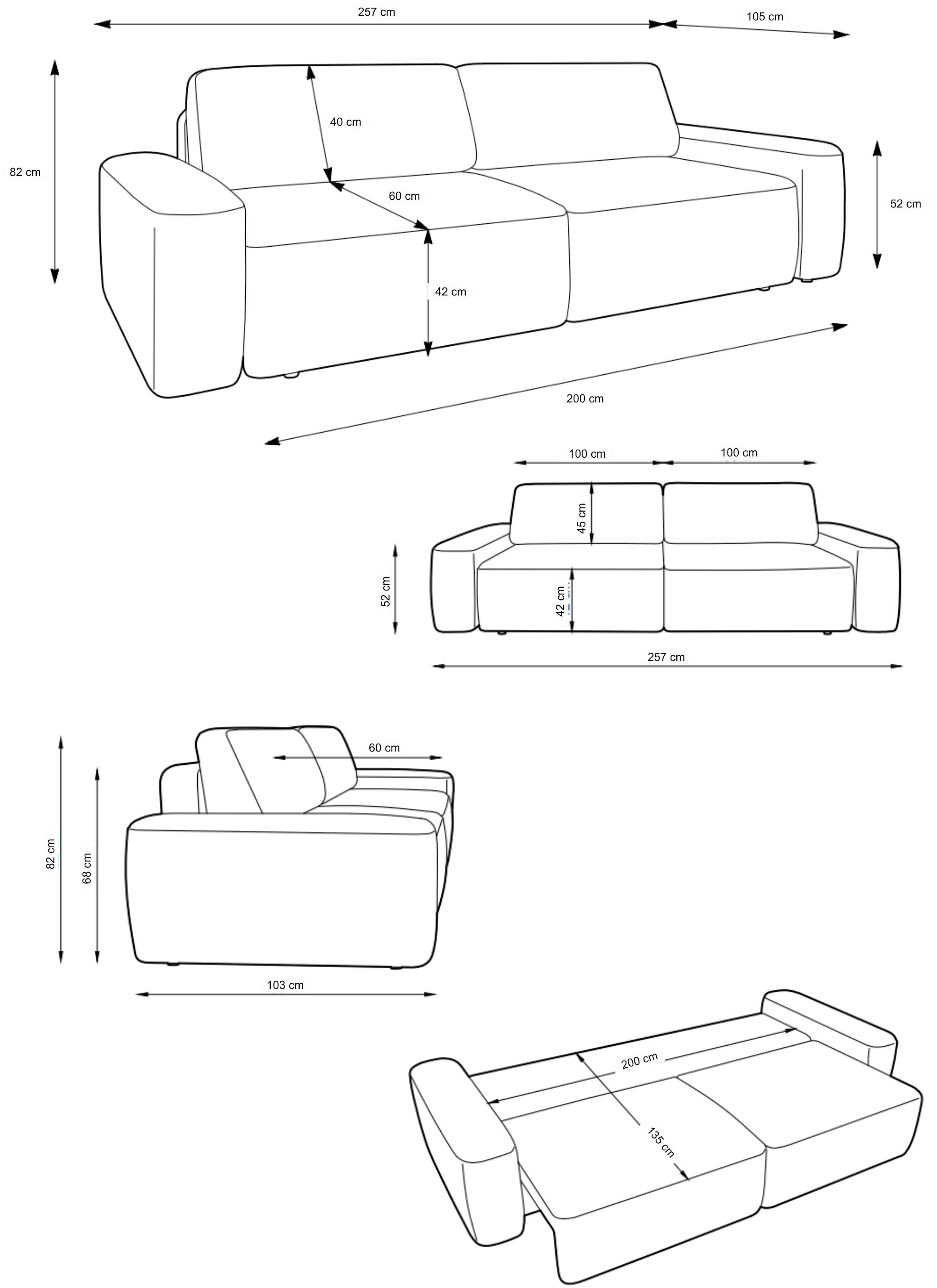 Home affaire 3-Sitzer »TORGE (257cm), Sofa,Schlafsofa in Cord, Samtvelours, Struktur fein« rundes Design, Schlaffunktion u. Bettkasten, Liegefläche: 135/200 cm