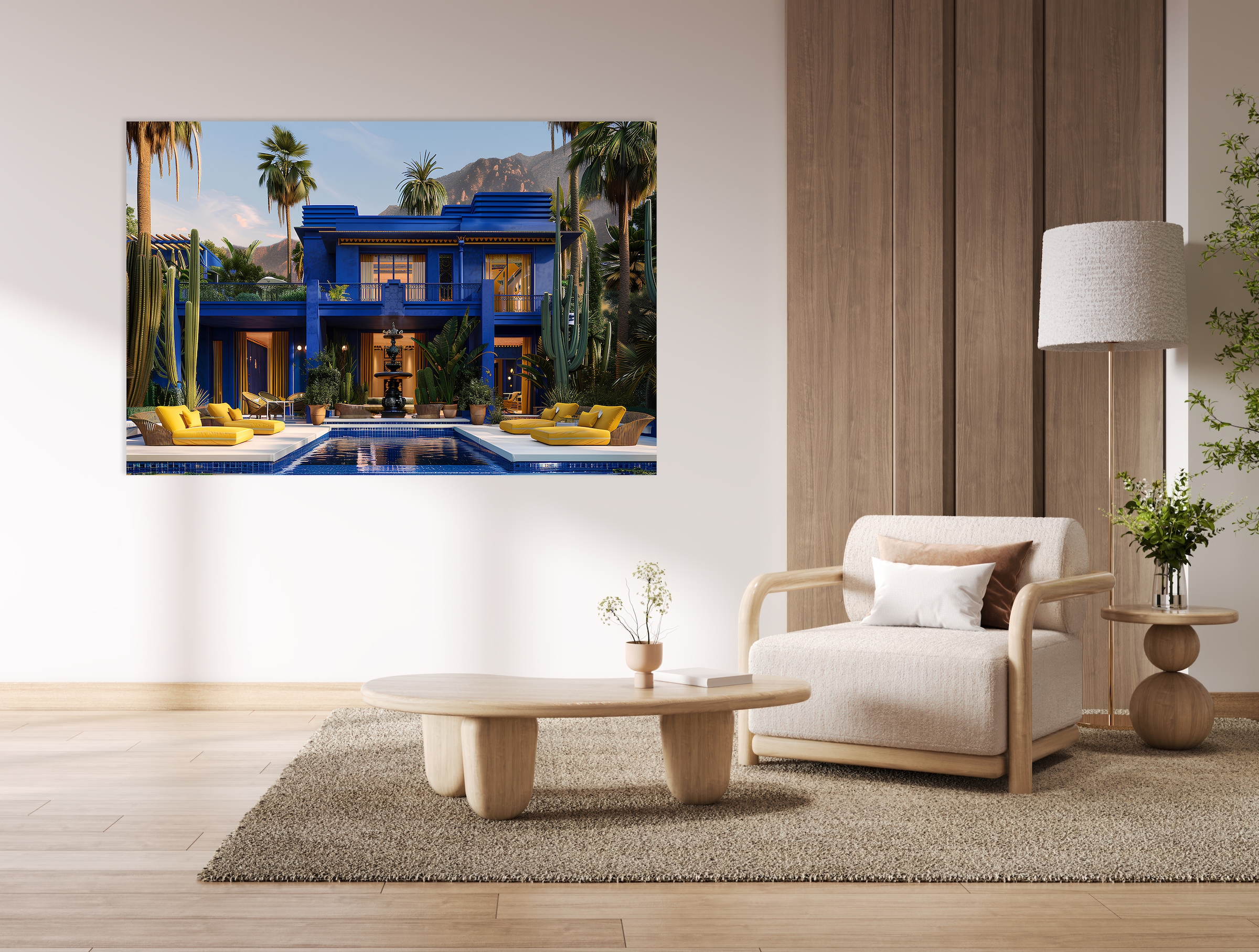 queence Tableau en verre acrylique »Villa mit Palmen in Los Angeles USA« 1 cuis tlg. avec effet de profondeur 3D flottant, grâce à la fixation sans cadre