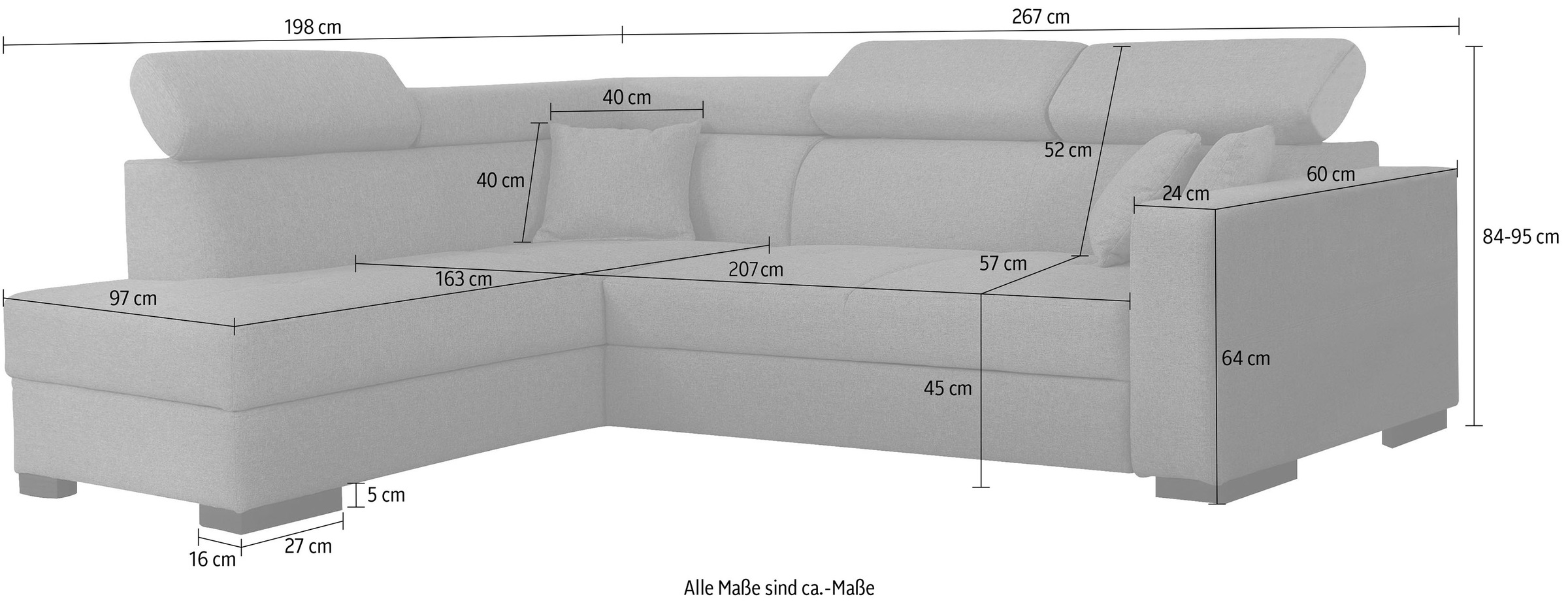 Home affaire Canapé d'angle »Tulio L-Form« wahlweise mit Bettfunktion und Bettkasten, incl. 3 Zierkissen