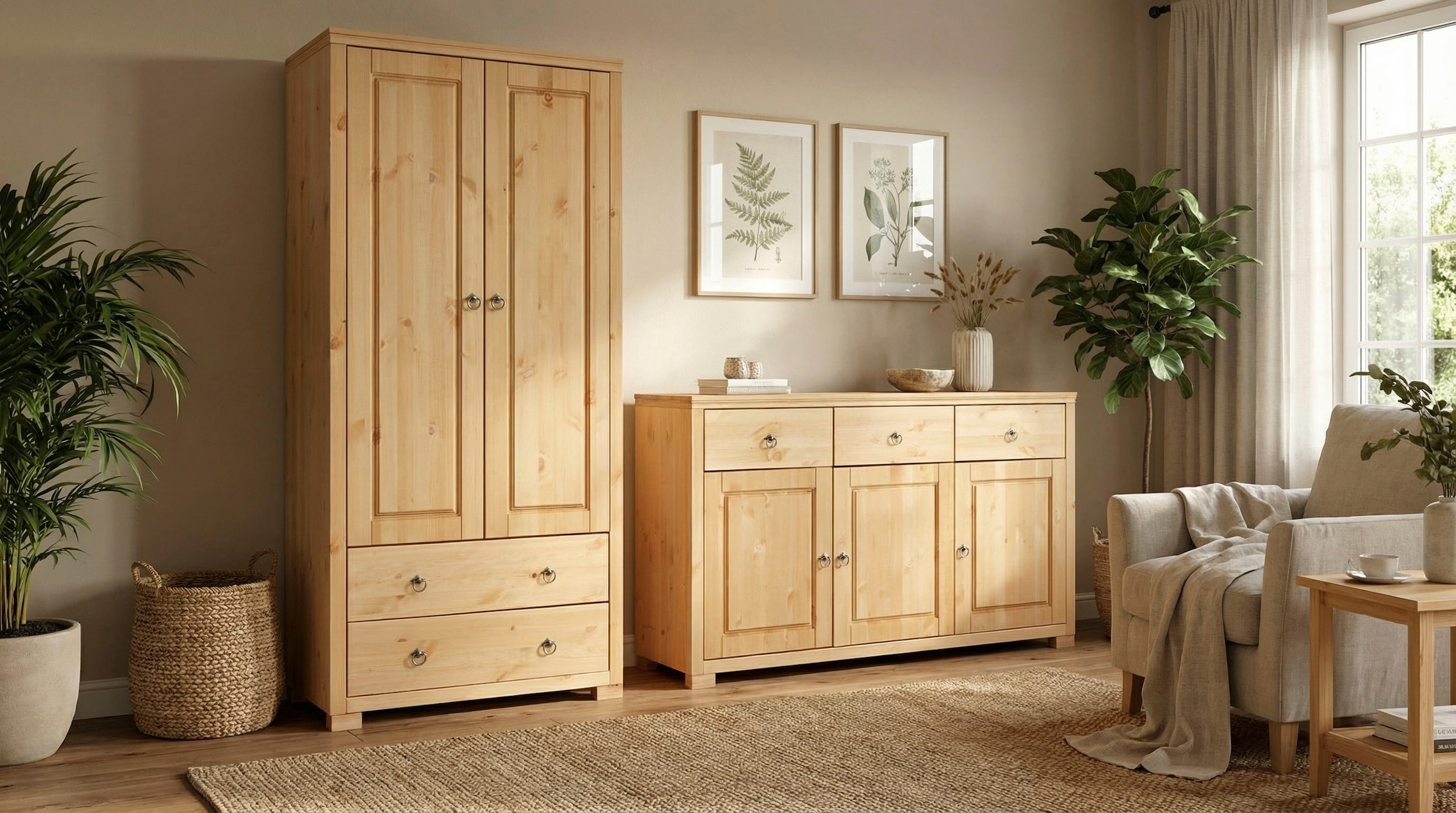 GOODproduct Kleiderschrank »Gotland; Wäscheschrank, Mehrzweckschrank mit Schubladen, Landhausstil« B/H/T ca: 80cmx178cmx40cm,  massive Kiefer, FSC® zertifiziert, langlebige Qualität trifft Stil