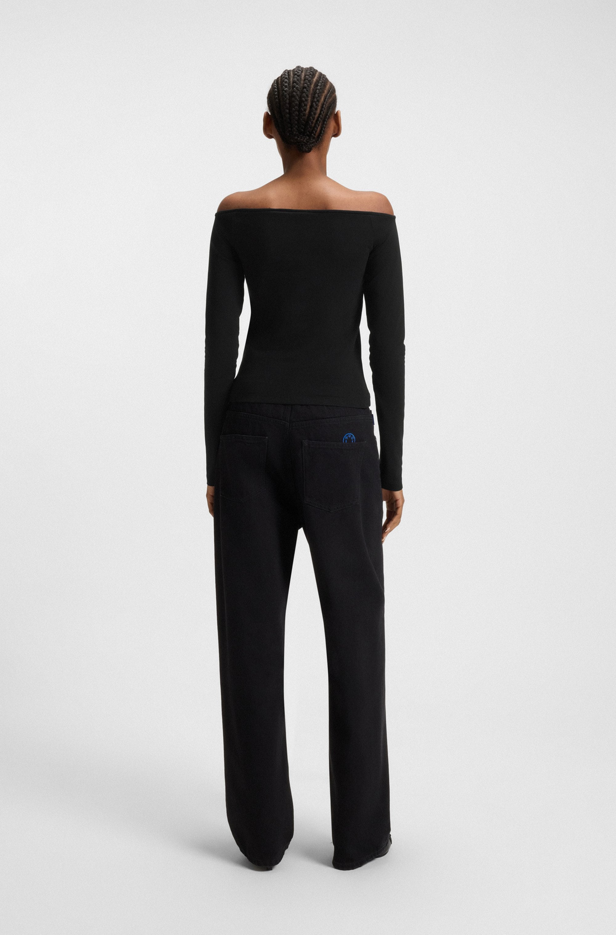 HUGO Blue Langarmshirt »Dolder« schulterfrei, mit Strasssteinbesatz vorn