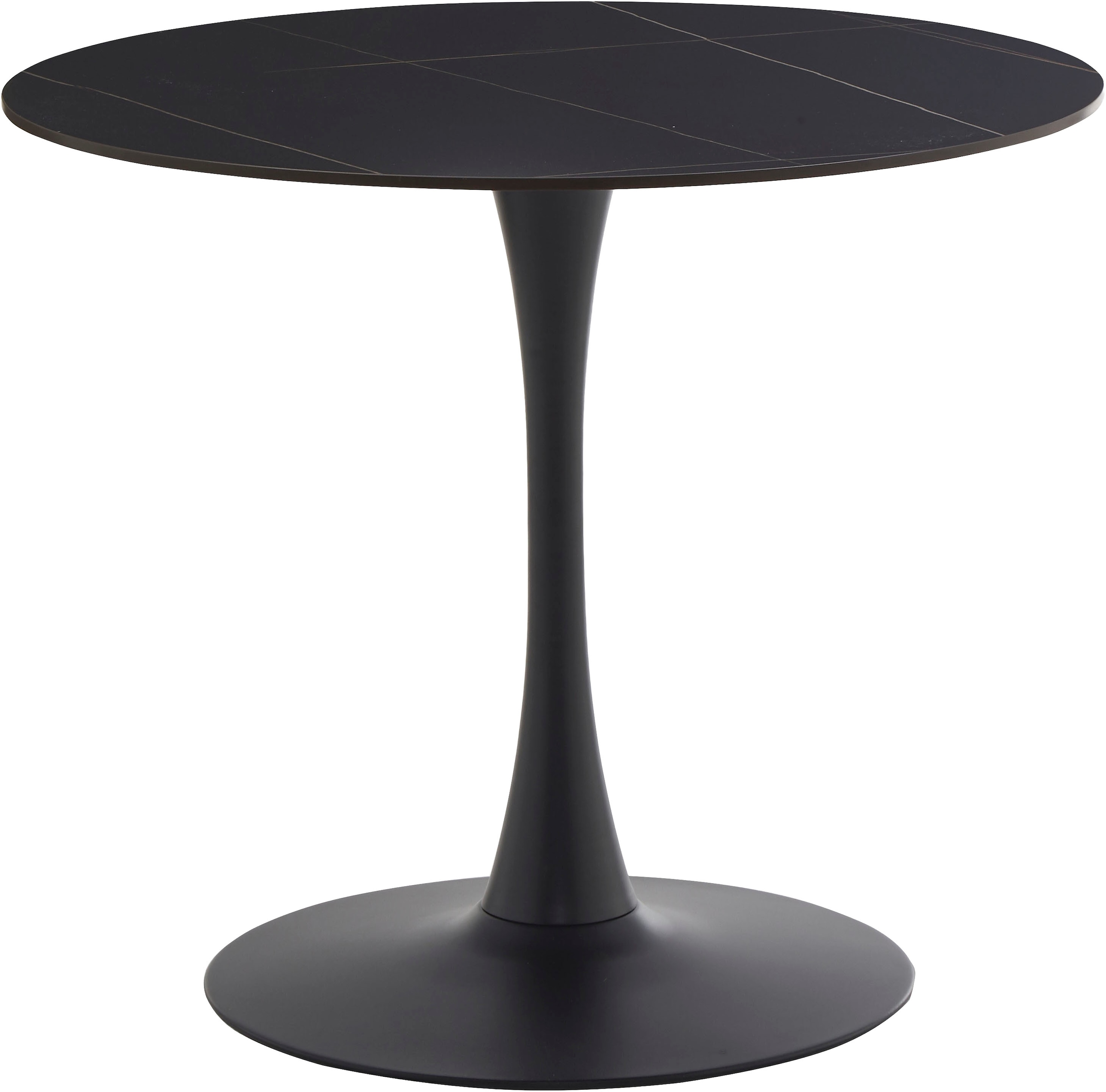 GOODproduct Ensemble de salle à manger »Freya« Ensemble, 4 tlg. Table à manger ronde 90 cm en pierre frittée, cuivre noir avec 3 chaises en velours