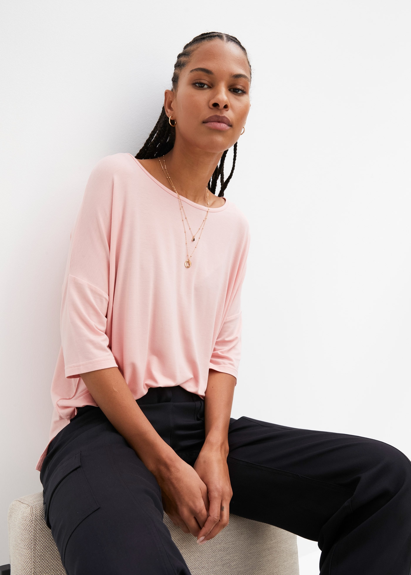 bonprix T-Shirt Oversize-Passform, Halbarm, U-Boot Ausschnitt