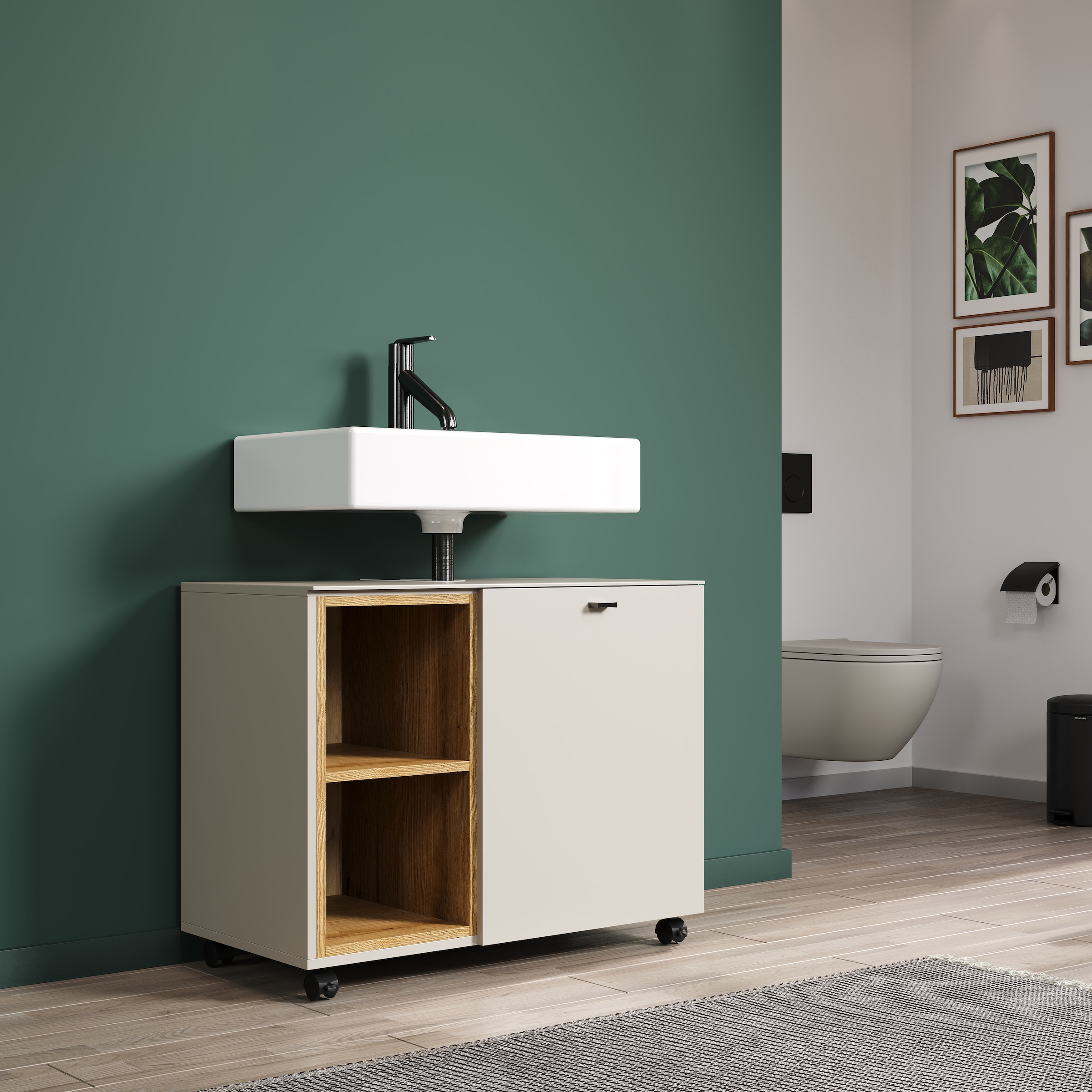 welltime Armoire sous lavabo »San Pedro« 1 cuis tlg. Waschbeckenunterschrank a. Rollen, Soft-Close 80/42/64 cm