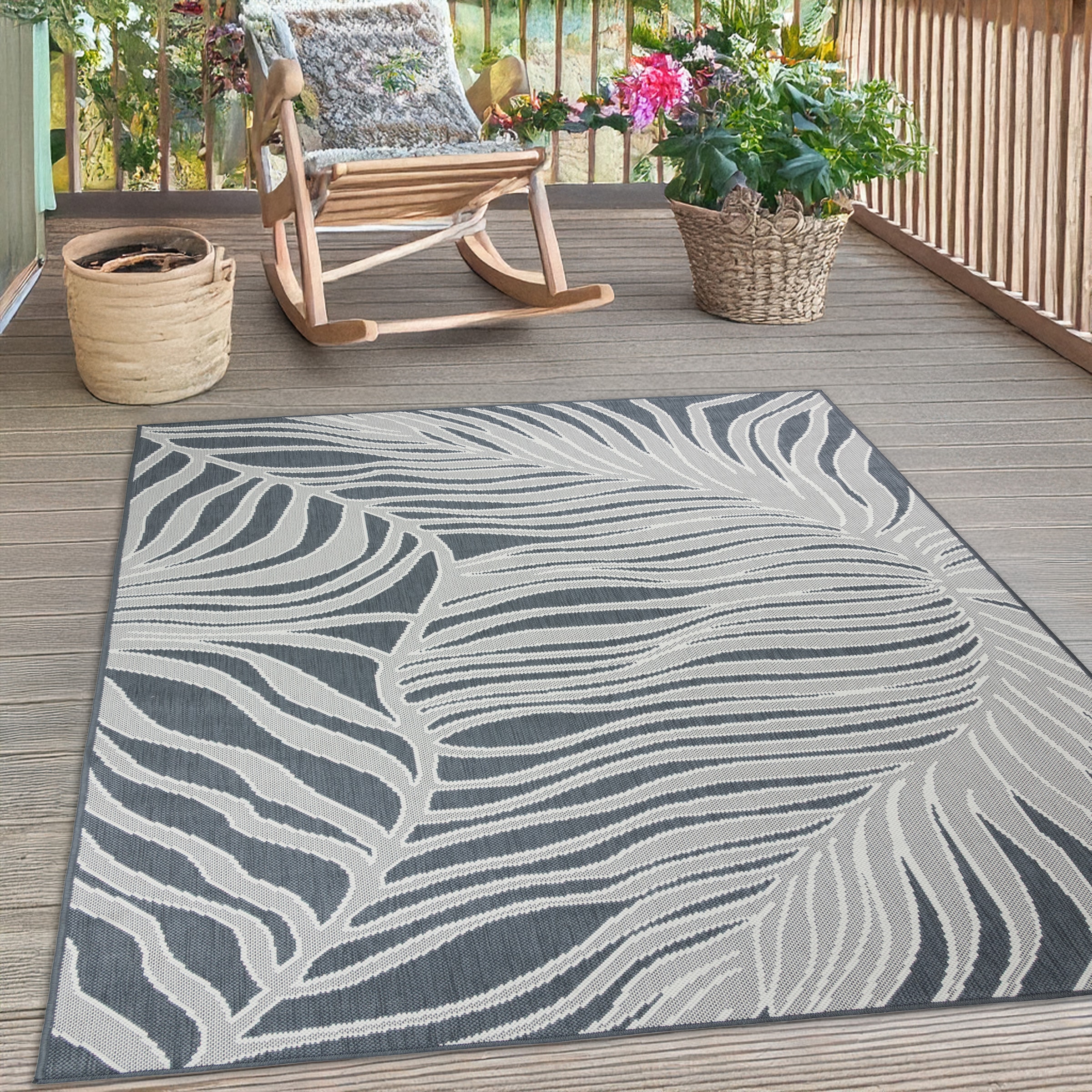 s.Oliver Tapis »Skadom, Wende-Teppich im Blatt Design, auch für Balkon und Terrasse« Rectangulaire 5 mm Höhe für In- und Outdoor geeignet, wetterfest & UV-beständig,