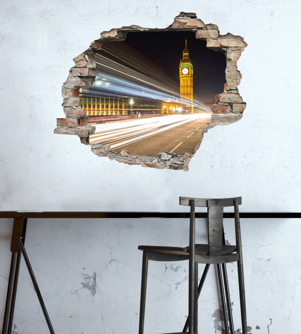 queence Autocollant mural »Big Ben« Wandsticker, Wandbild, selbstklebend, 3D, Wanddurchbruch