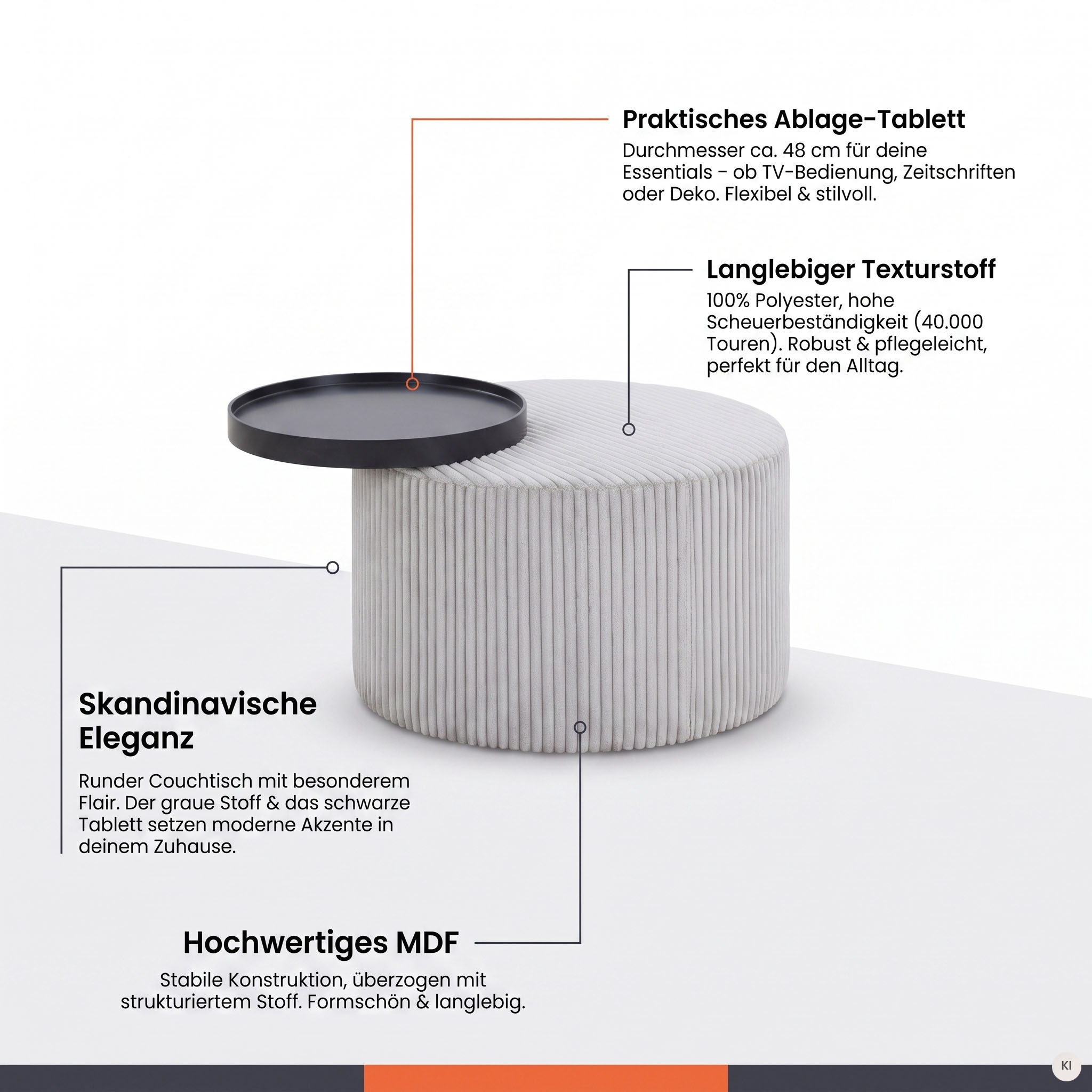 SalesFever Table basse »Coffeetable für gemütliche Abende« revêtement en velours côtelé moderne