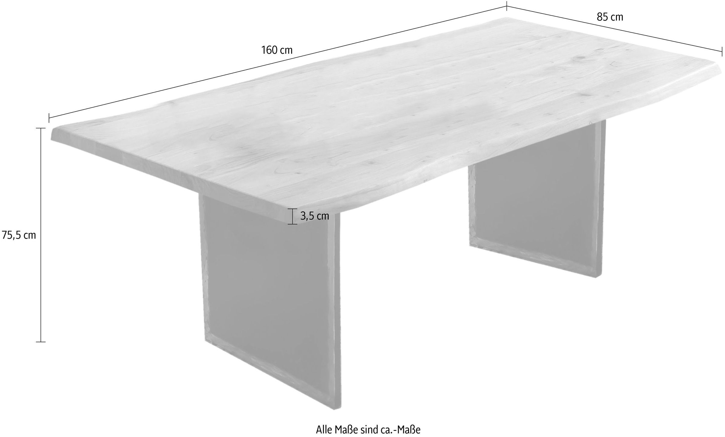 SIT Baumkantentisch »Dublin aus Akazie mit Metallgestell im Used Look« 1 Stk. tlg. 36 mm starke Akazienplatte mit Baumkante wie gewachsen