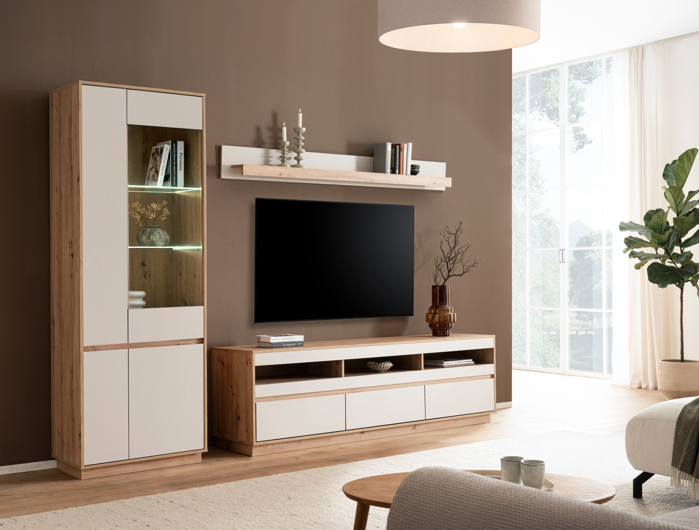 Home affaire Meuble mural »Sonora, moderne Anbauwand, Komplettset in Kaschmir/Eiche« Komplett-Set, 3 cuis tlg.