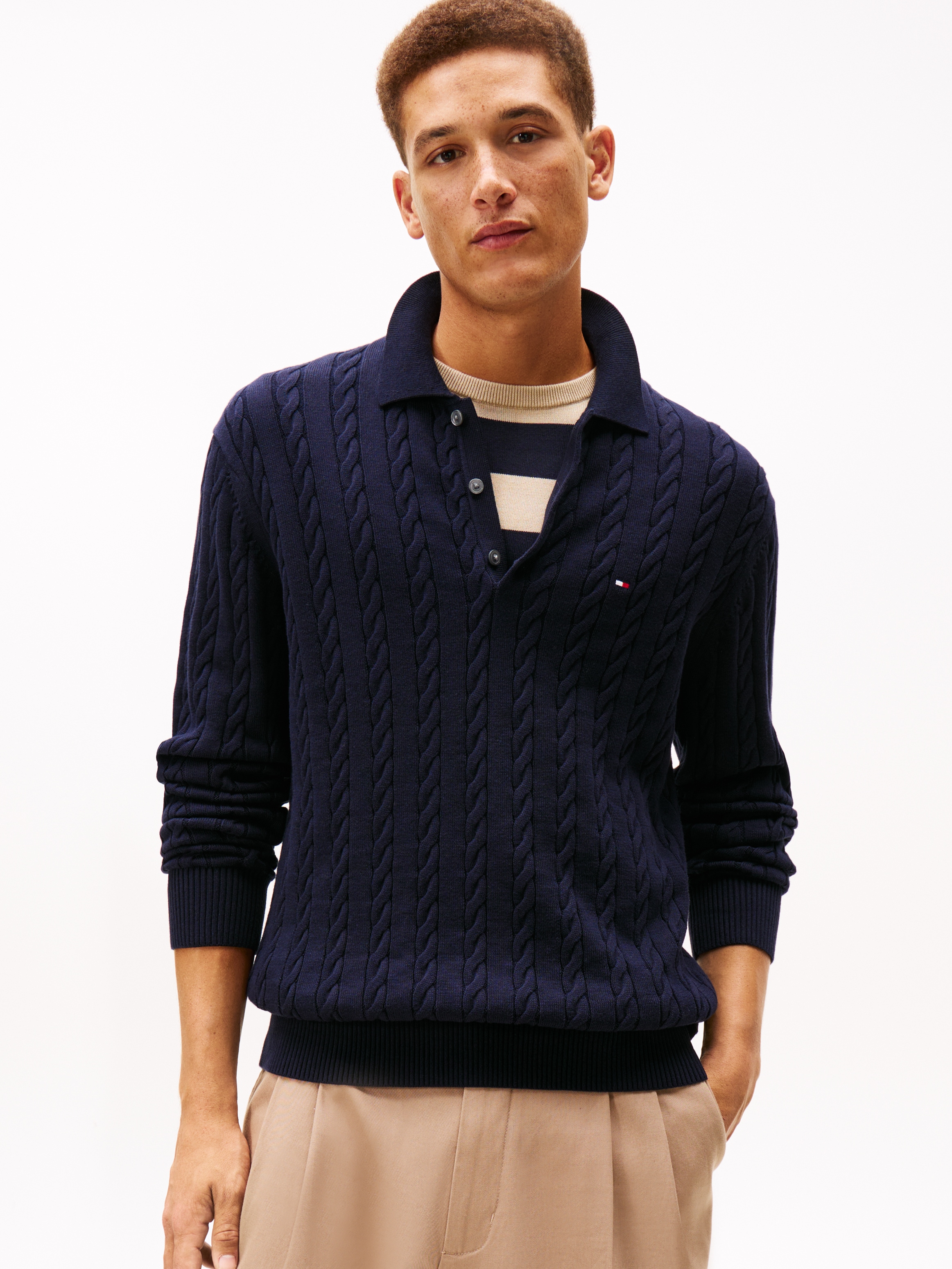 Tommy Hilfiger Pull à col polo »CLASSIC COTTON CABLE« mit Zopfmuster, regular fit