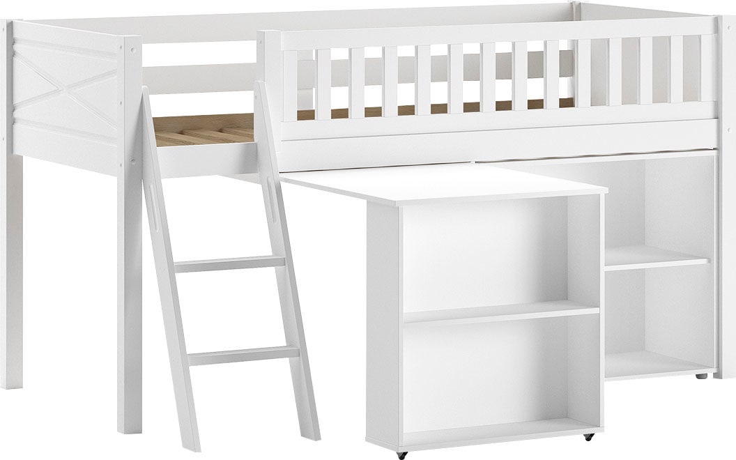 Vipack Lit de jeu Fabriqué en Europe,  beaucoup de fonctions sur petit espace, LF 90x200 cm, pin laqué blanc