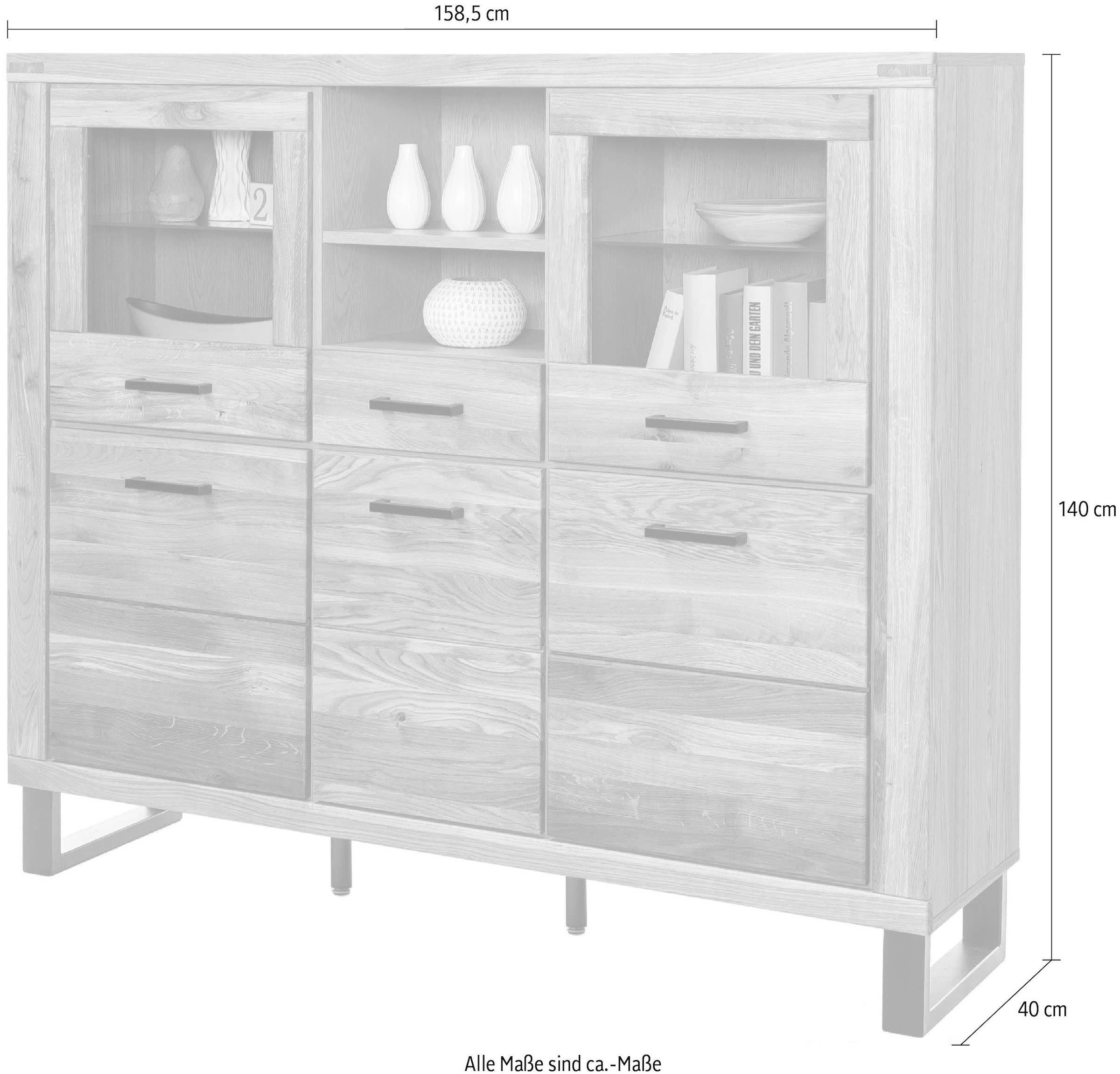 Home affaire Buffet haut 1 cuis tlg. Industriestil, Teilmassiv Eiche, schwarze Elemente, Modern