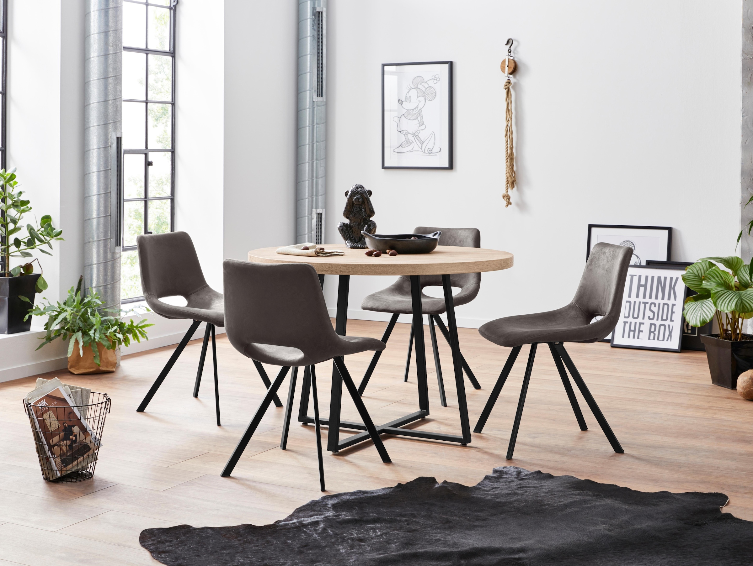 GOODproduct Esstisch »Anja« Küchentisch, Tisch, Runder Tisch,  Kreuzfussgestell aus Metall, Naturholz Optik Tischplatte