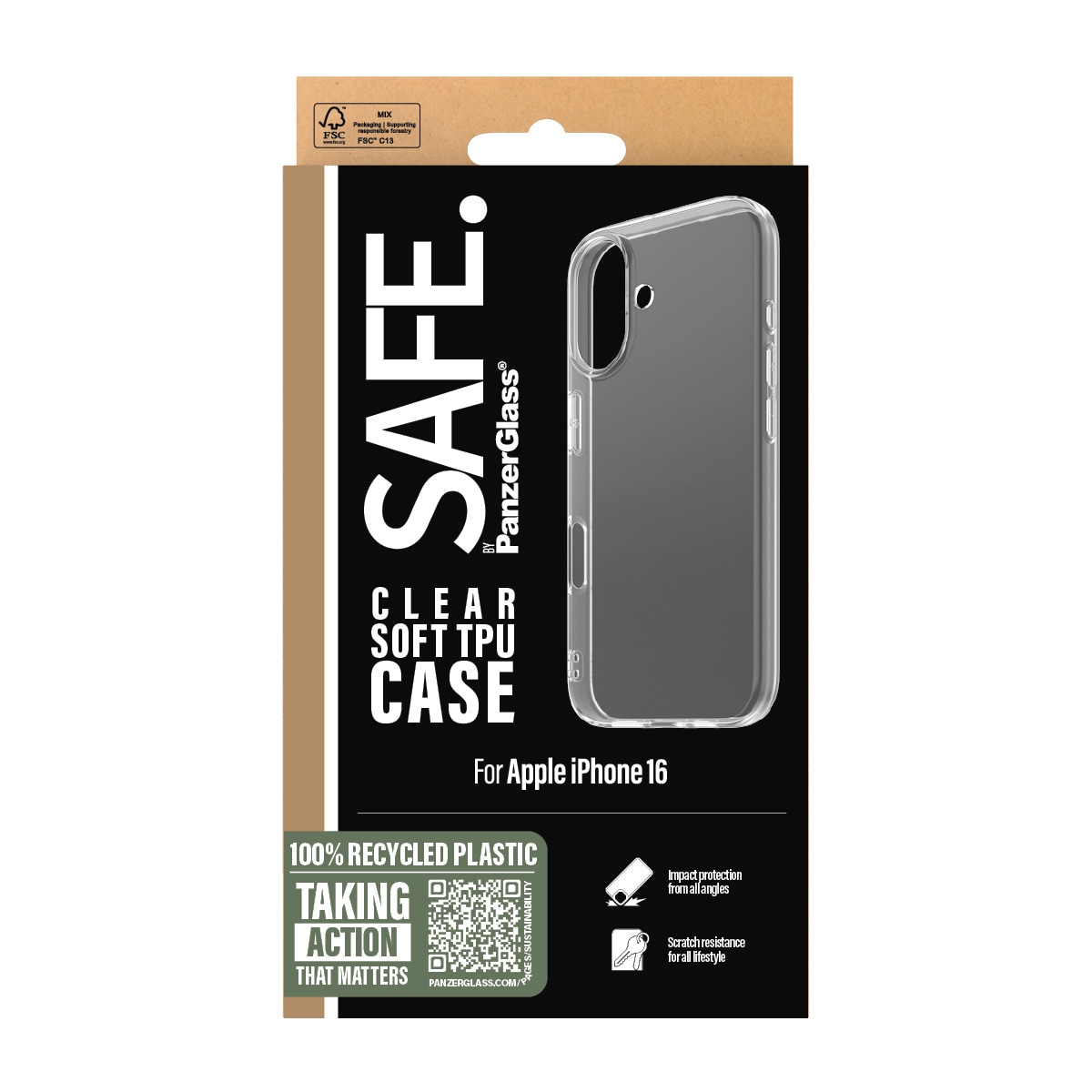 SAFE by PanzerGlass Housse pour téléphone portable »Soft TPU Case für Apple iPhone 16« smartphones coque arrière, housse de protection, housse pour téléphone, étui, coque de protection, antichoc