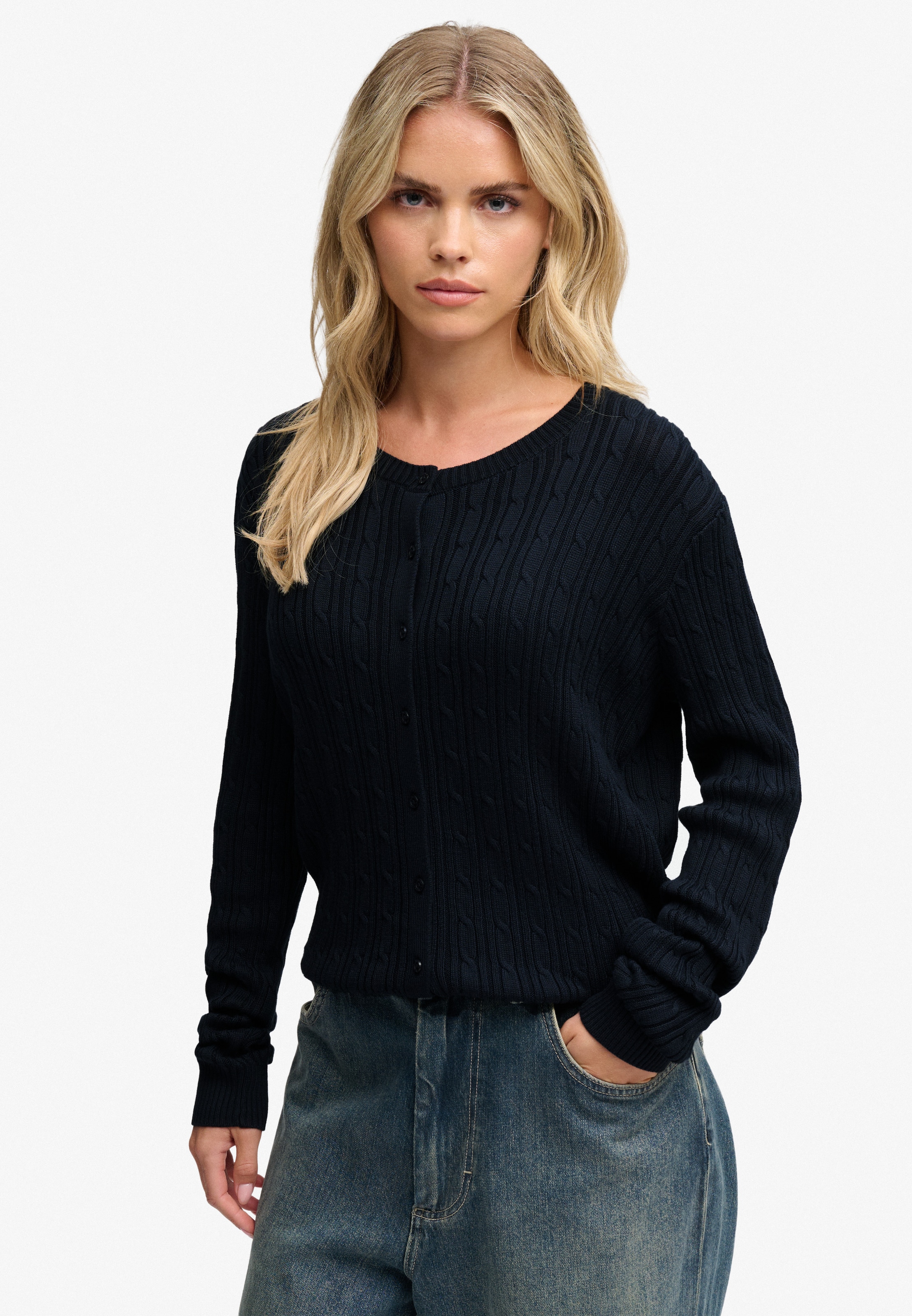 Superdry Veste en tricot »SLOUCHY CABLE CARDIGAN« Baumwollmischung