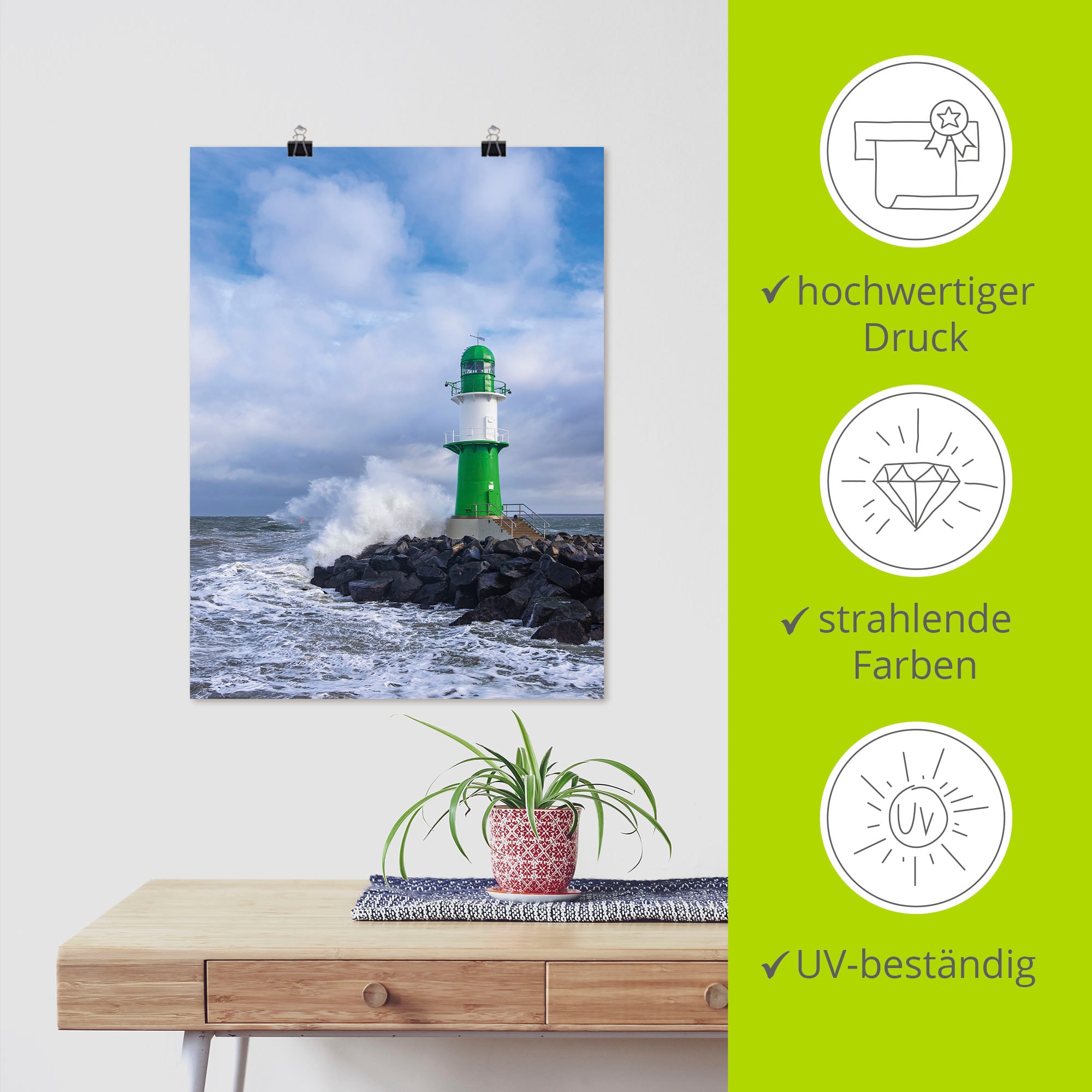 Artland Wandbild »Mole an der Ostseeküste in Warnemünde« Gebäude 1 Stk. tlg. als Leinwandbild, Poster in verschied. Grössen