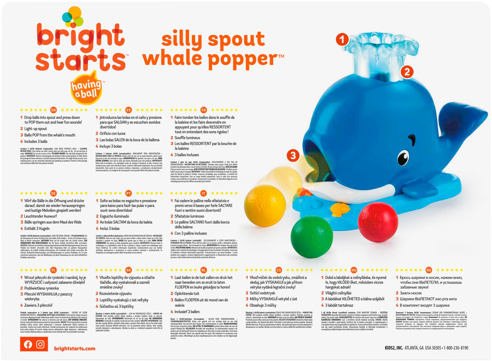 Bright Starts Lernspielzeug »Silly Spout Whale Popper™« mit Licht und Sound