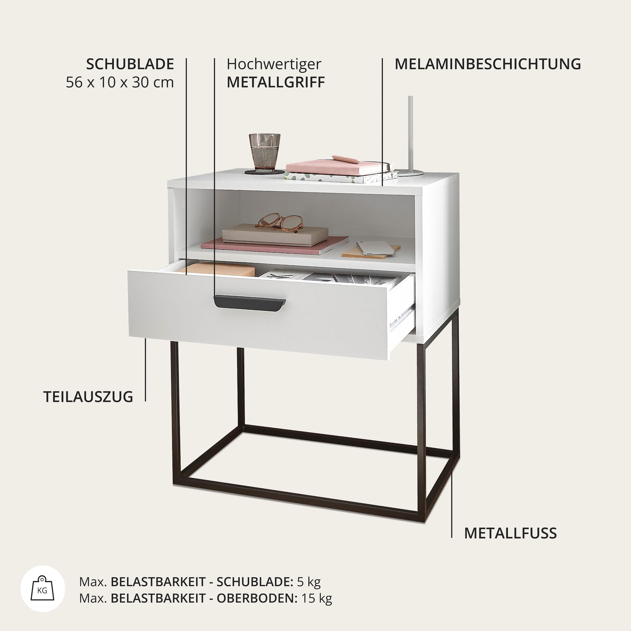 Schlafkontor Nachtkommode »Cudro Nachttisch auf Fussgestell« mit einem offenen Fach für schnellen Zugriff
