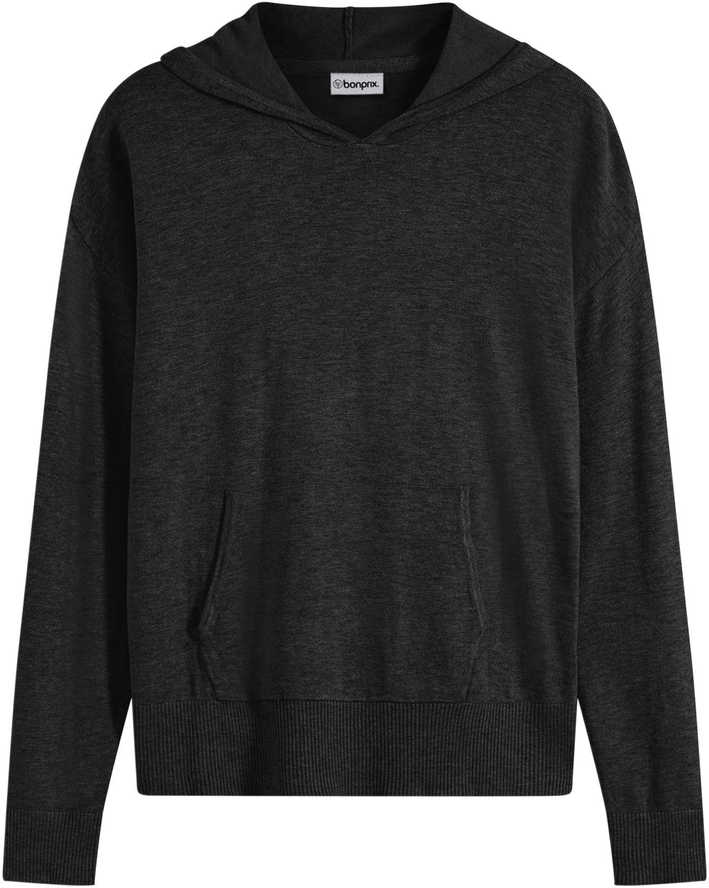 bonprix Strickpullover aus Viskosemischung, mit Kapuze, mit Kängurutasche