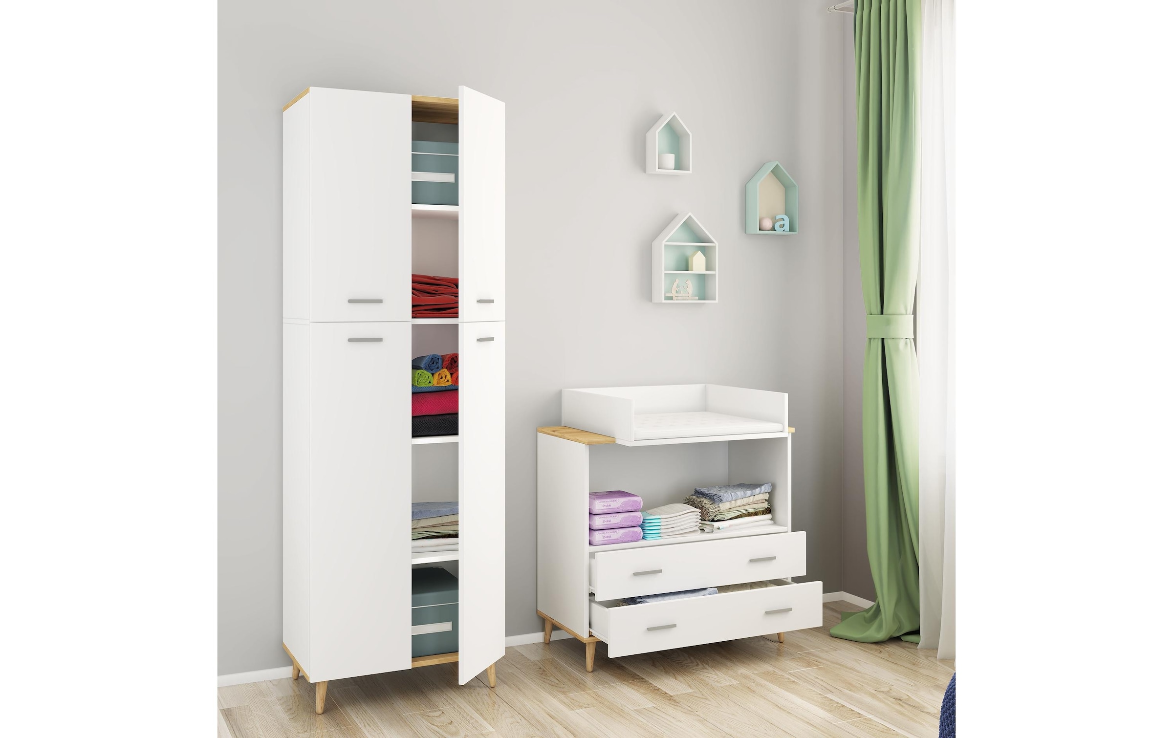 VCM Wickelkommode »Wickeltisch Landos Weiss/Honig-Eiche« 800 mm