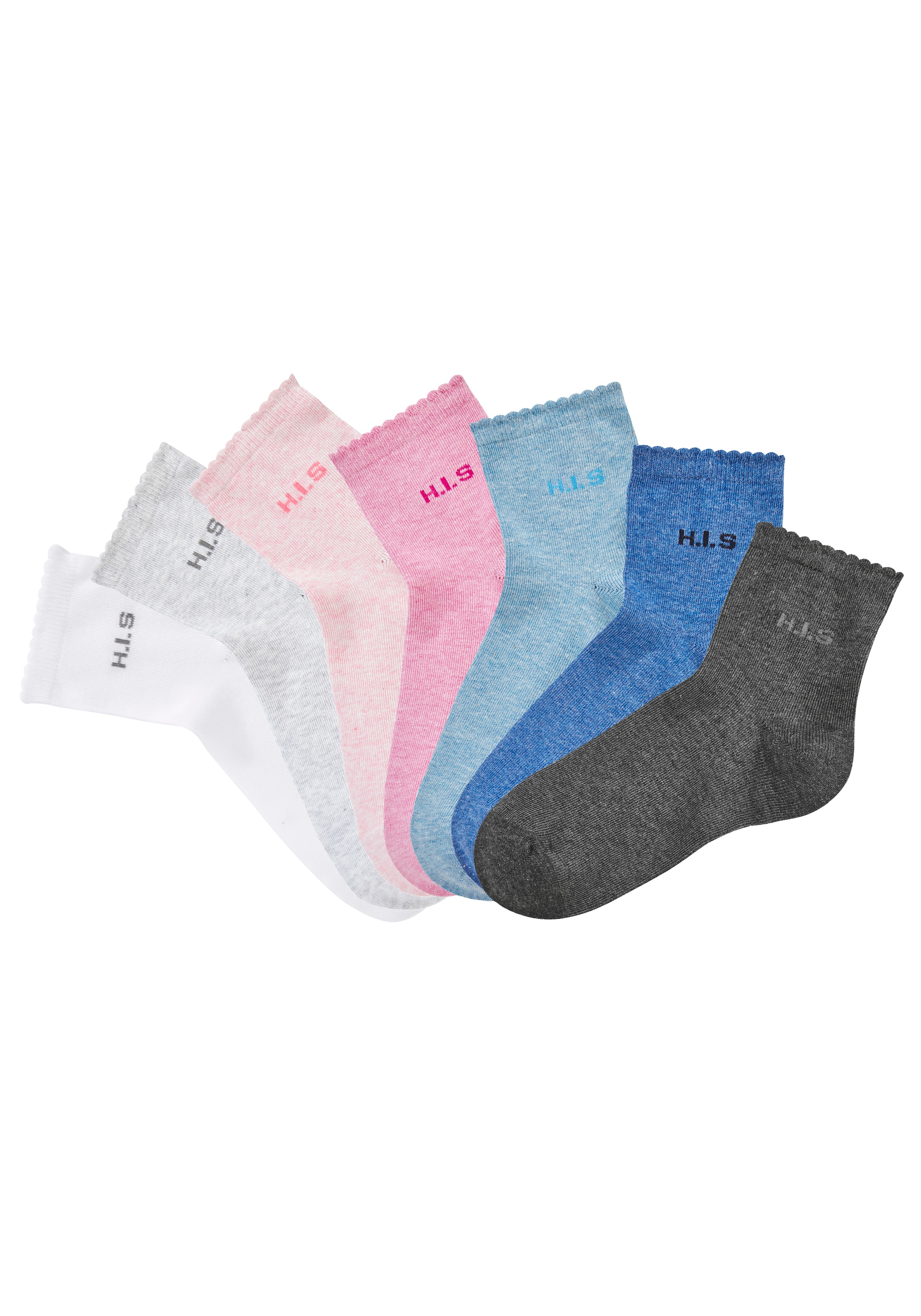 H.I.S Chaussettes courtes »Damen uni und meliert für die ganze Woche« Paquet, 7 Couple tlg. avec un bord-côte ondulé