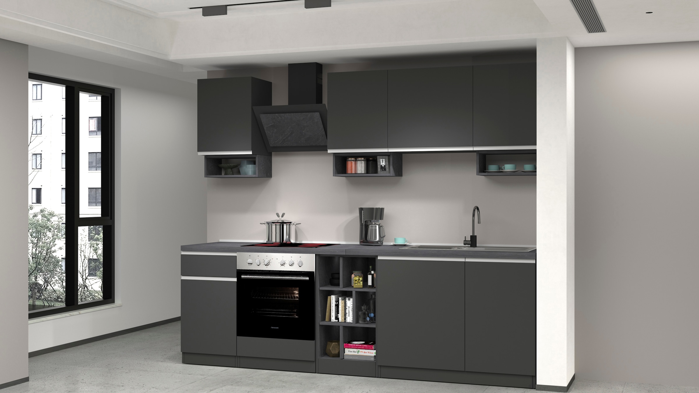 KOCHSTATION Kitchenette »KS-Sole« Breite 256 cm, mit Regalen und Fächern, ohne E-Geräte