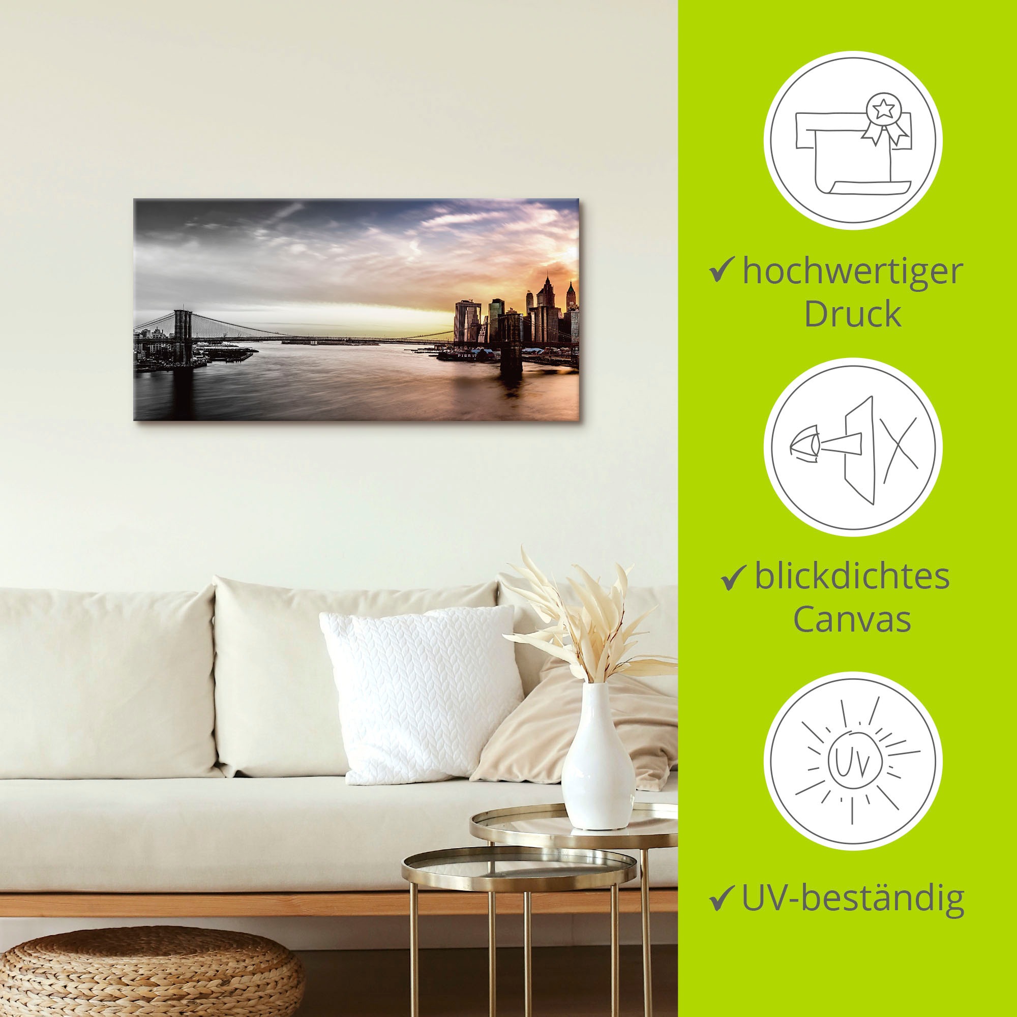 Artland Wandbild »Brooklyn Bridge Panorama« Amerika 1 Stk. tlg. auf Holzrahmen gespannt
