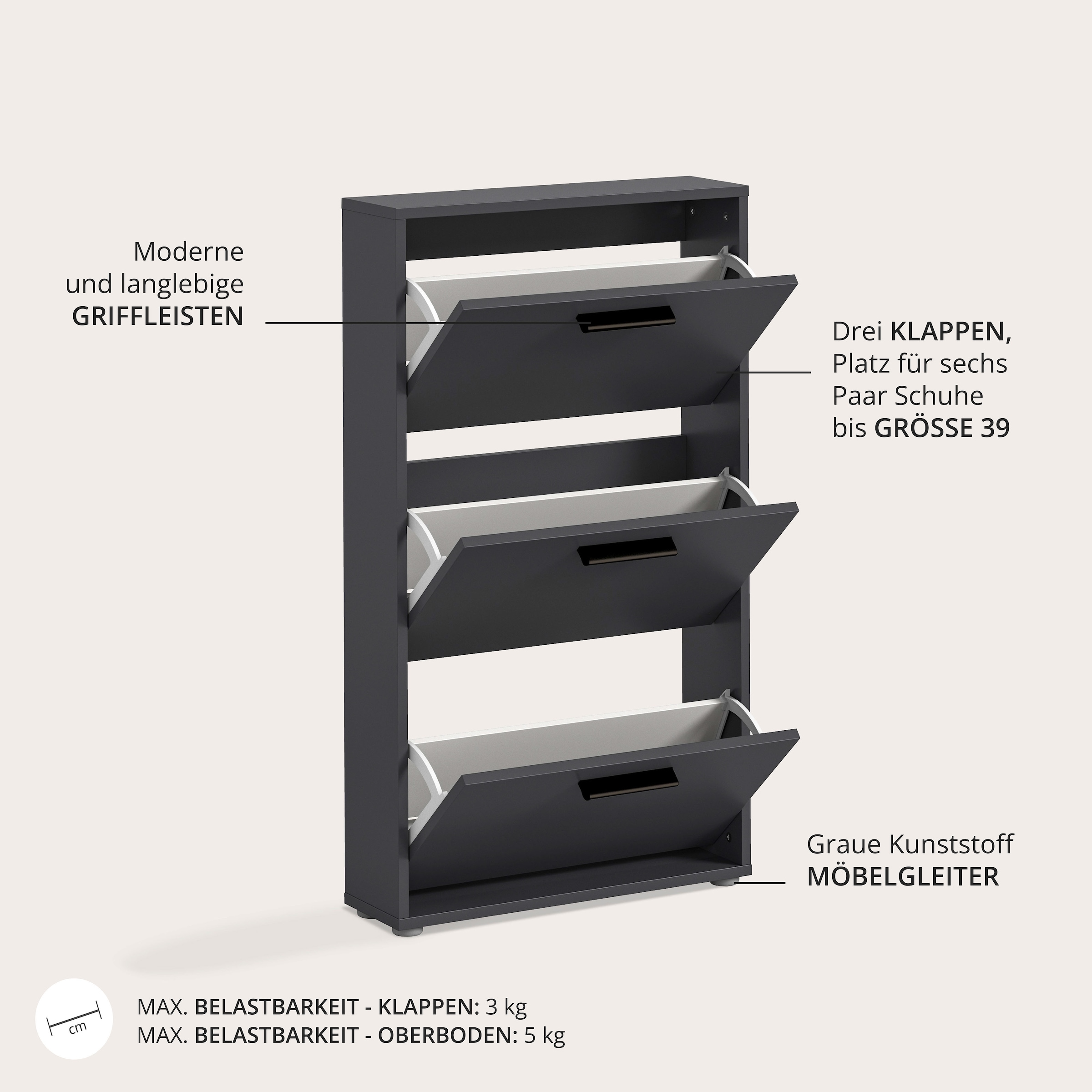 HBZ Basculeur de chaussures »Sam Schuhkipper, Schuhschrank BxHxT 59x103x17 cm« 1 cuis tlg. Schuhkipper, Schuhschrank mit 3 Klappen, BxHxT 59x103x17cm