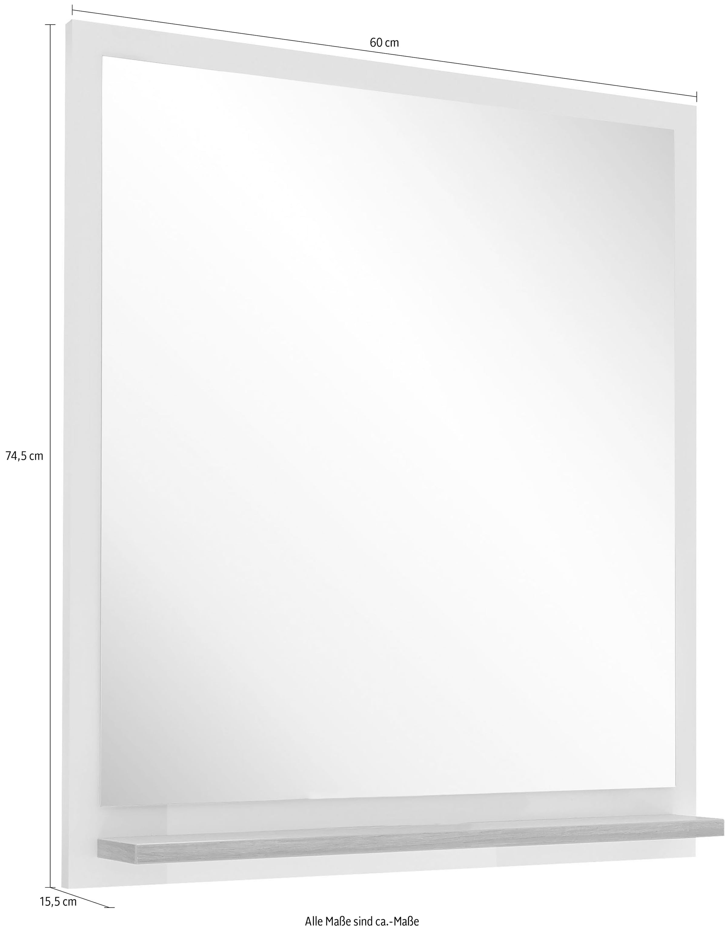 Saphir Badspiegel »Quickset 923 Spiegel 60 cm breit mit Ablage« Flächenspiegel Weiss Glanz, Riviera Eiche quer Nachbildung