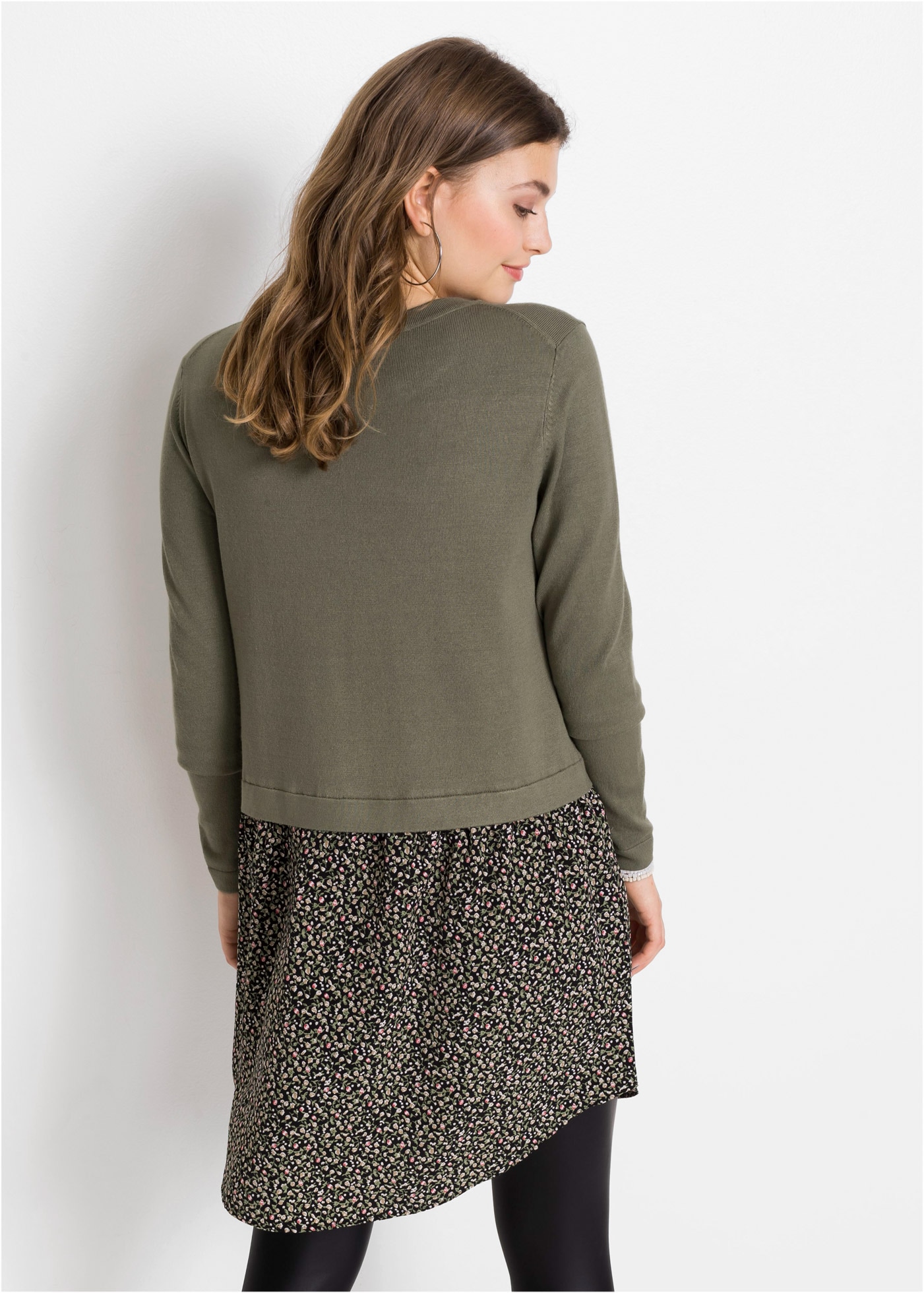 bonprix 2-in-1-Pullover »Feinstrickpullover mit Rockansatz« im Materialmix, mit geblümten Rockansatz, bequem
