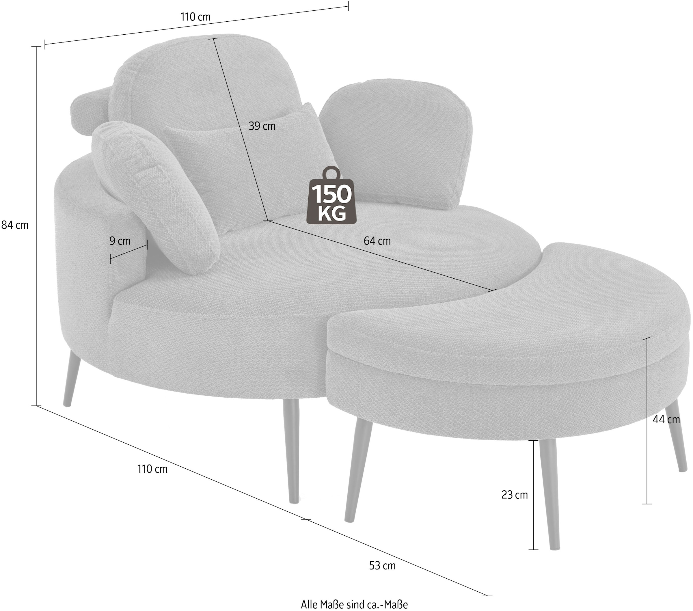 GOODproduct Loveseat »Riko Sessel, B: 110 cm, Sitzhöhe: 44 cm« XXL- Sessel, mit Stauraumhocker, Rückenstütze & 4 Zierkissen