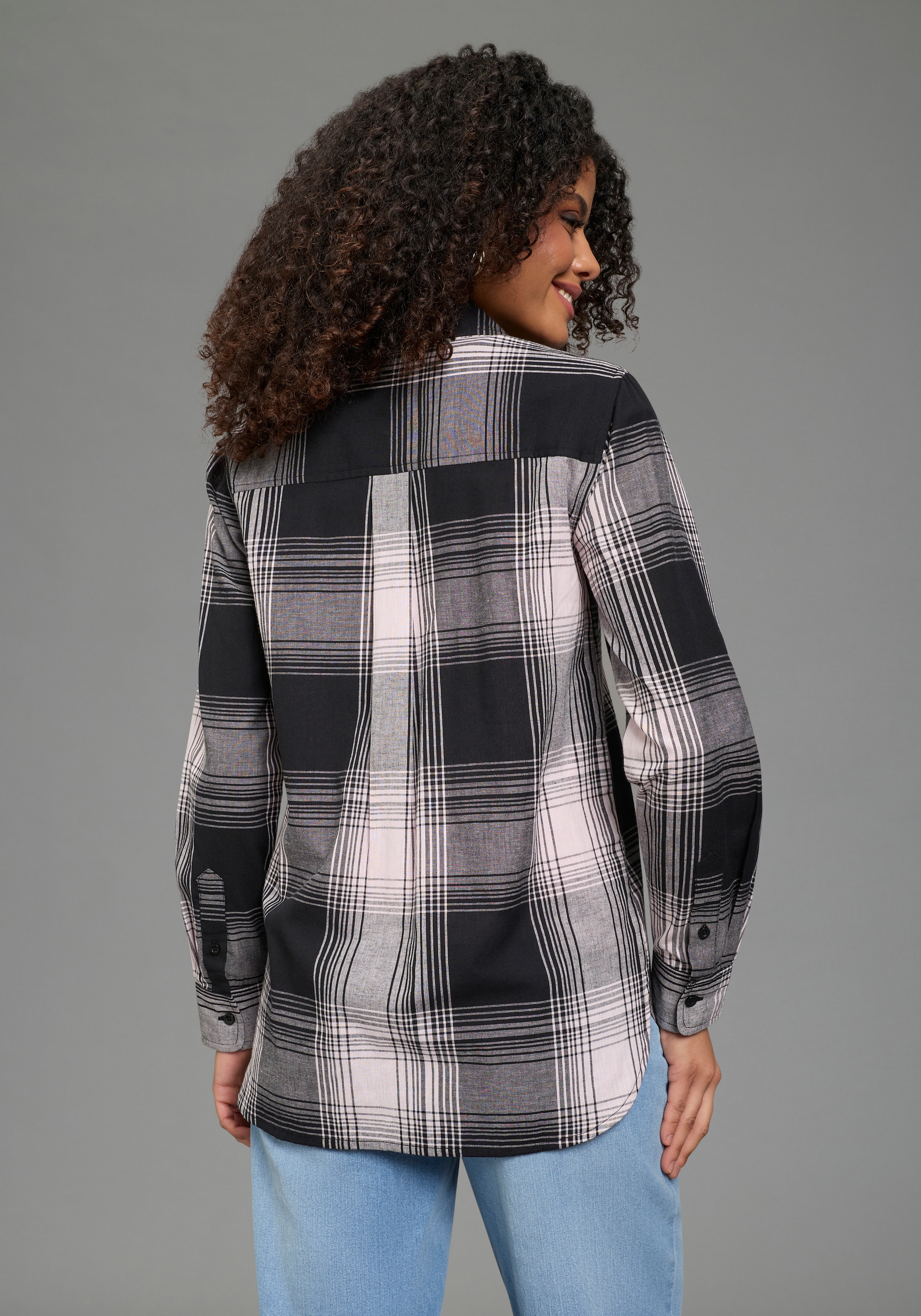 Laura Scott Blouse à carreaux klassische Bluse, kariertes Muster, aus leichter Web-Baumwolle